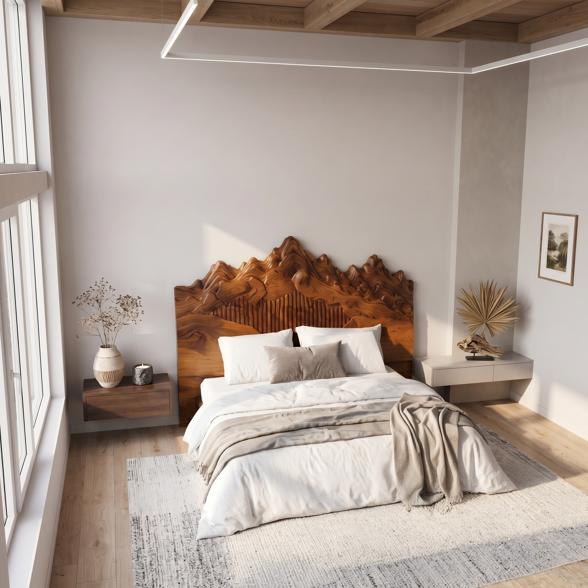 Rustic Mountain Peak Headboard Wooden Bed Headboard For Bedroom