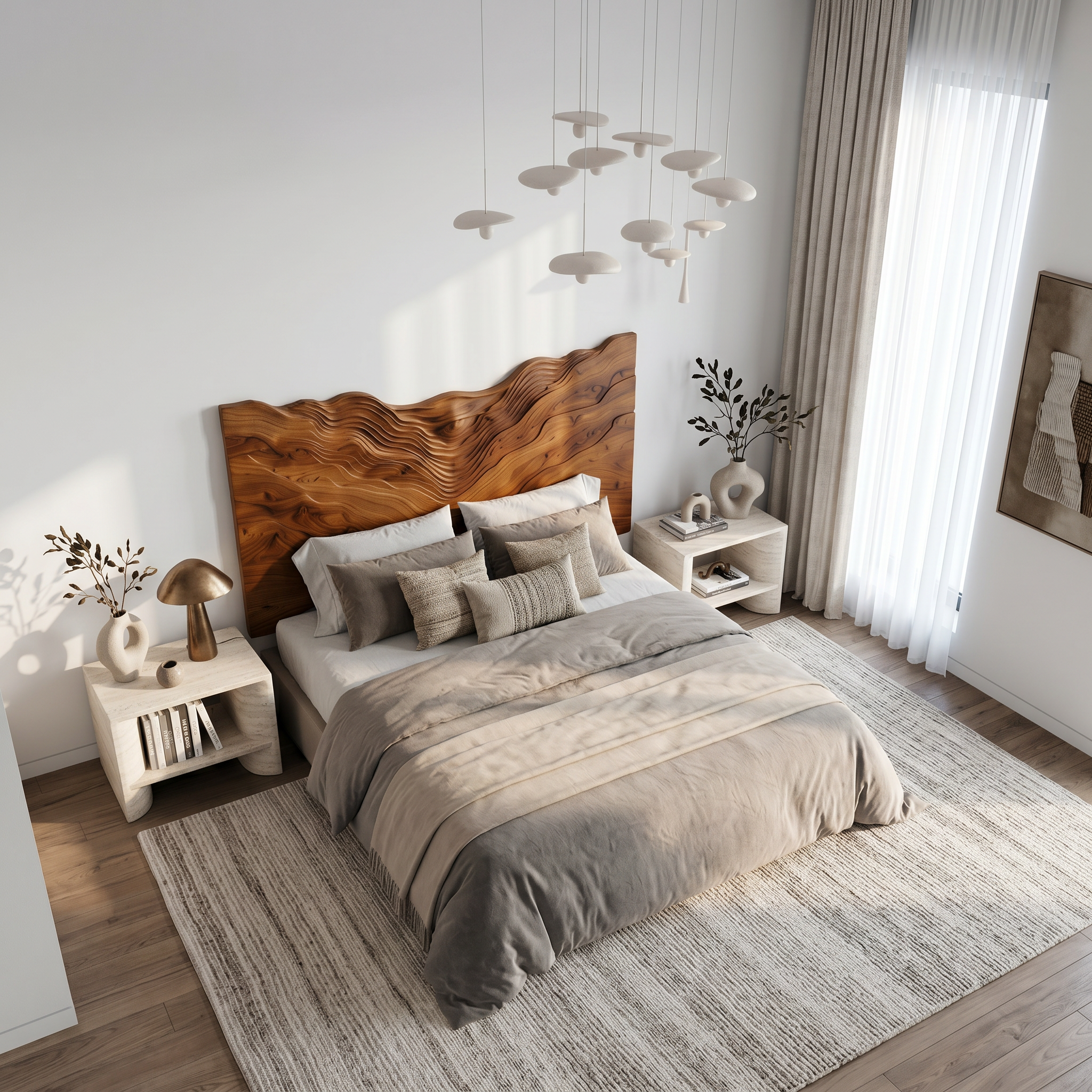 Contemporary Mountain Range Headboard Wooden Bed Headboard For Bedroom