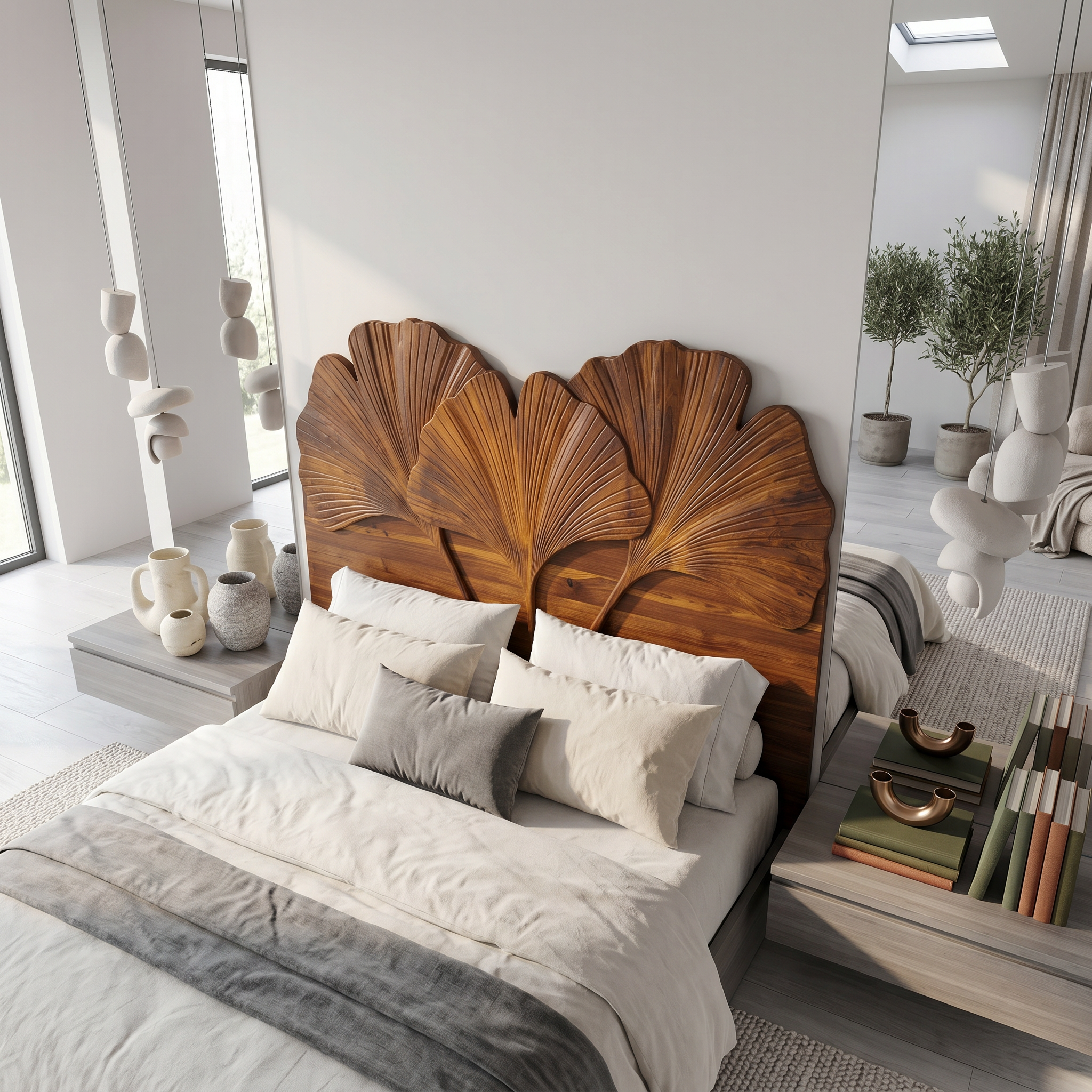 Modern Layered Leaf Headboard Wooden Bed Headboard For Bedroom