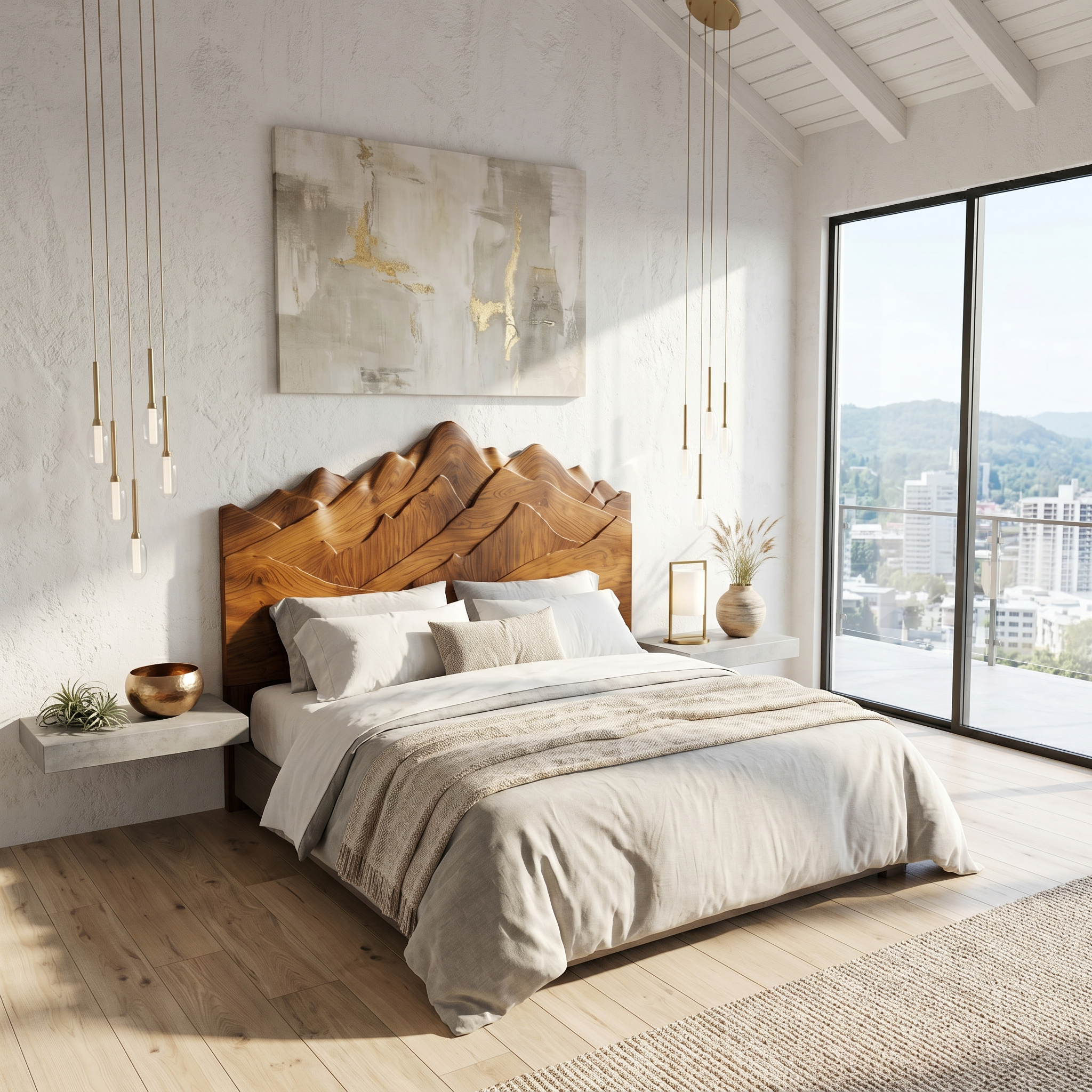 Rustic Mountain Headboard Wooden Bed Headboard For Bedroom