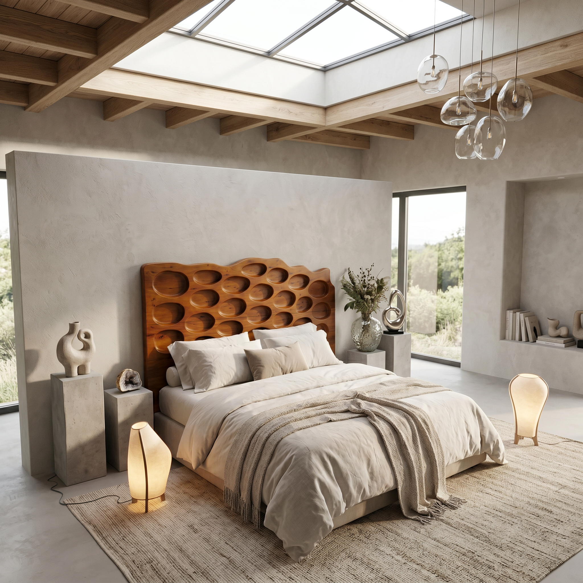 Modern Circular Cutout Headboard Wooden Bed Headboard For Bedroom