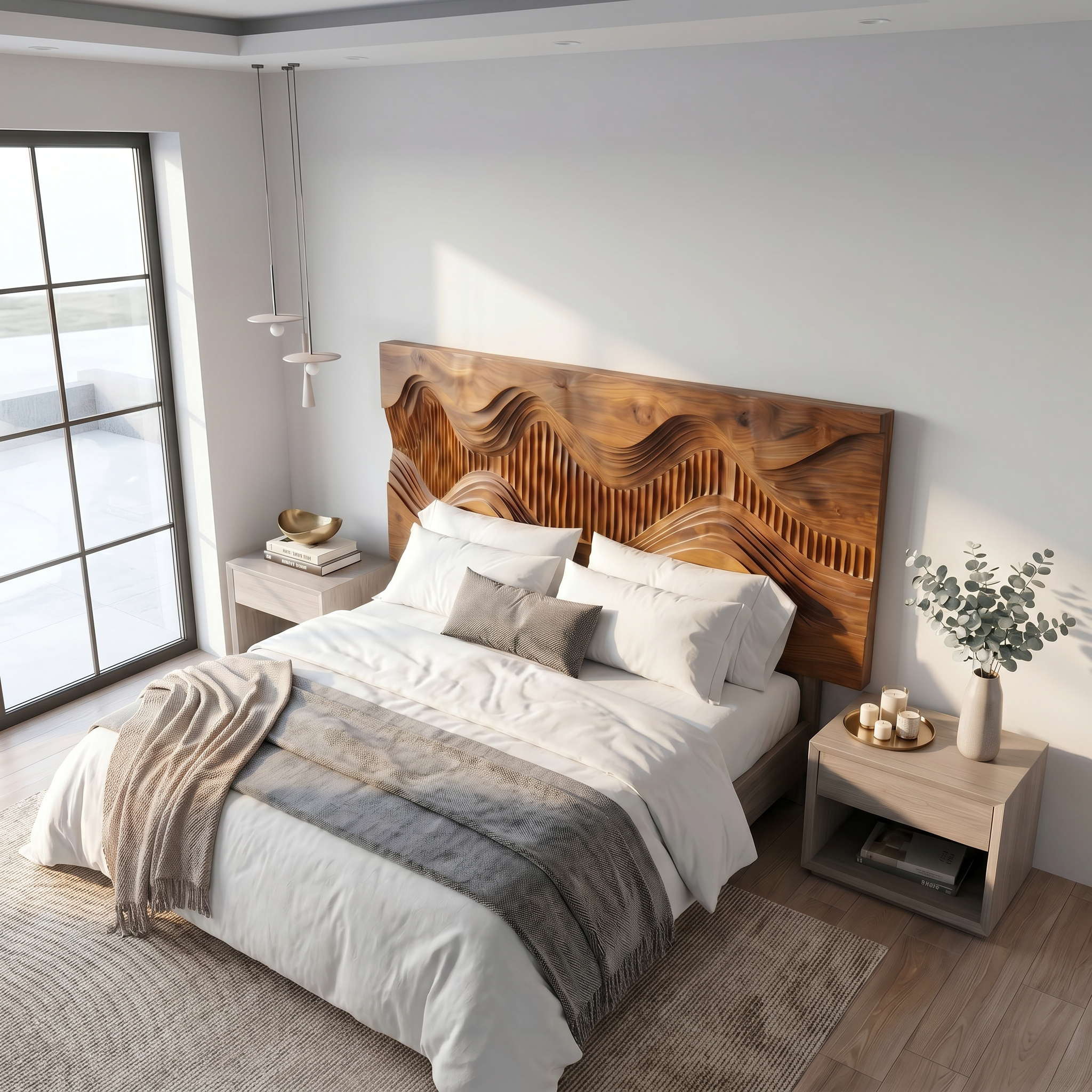 Rustic Mountain Landscape Headboard Wooden Bed Headboard For Bedroom