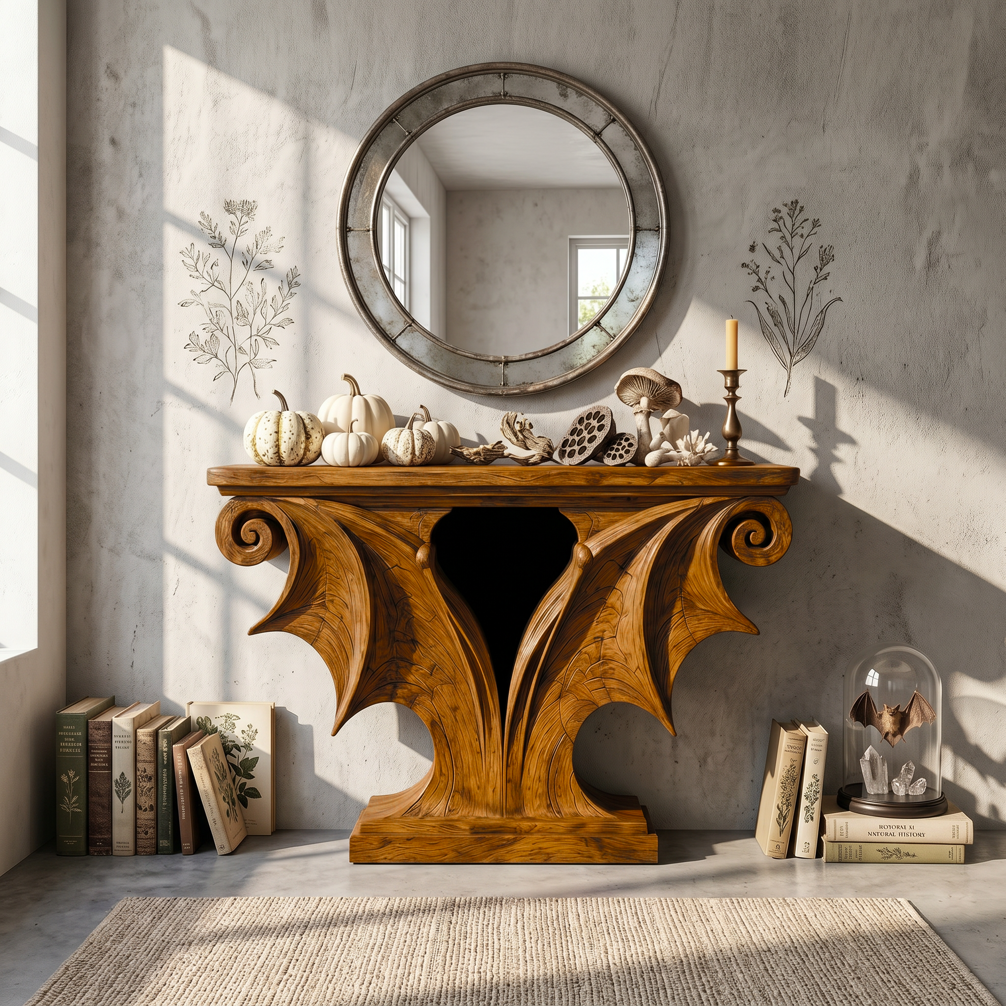 Sculptural Console Table Handcrafted Solid Wood Design For Entryway Living Room