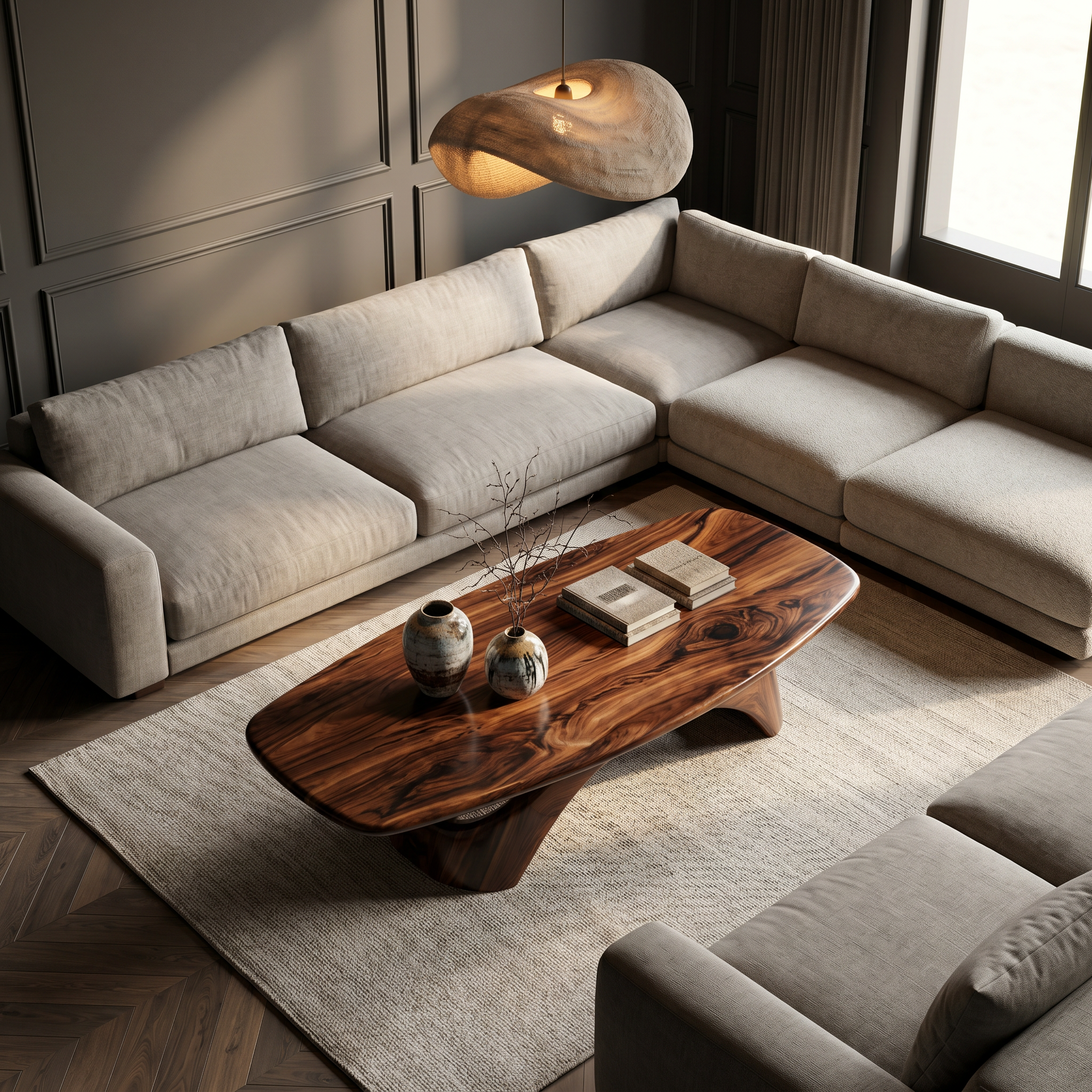 Rustic Coffee Table With Sculptural Wooden Base For Living Room