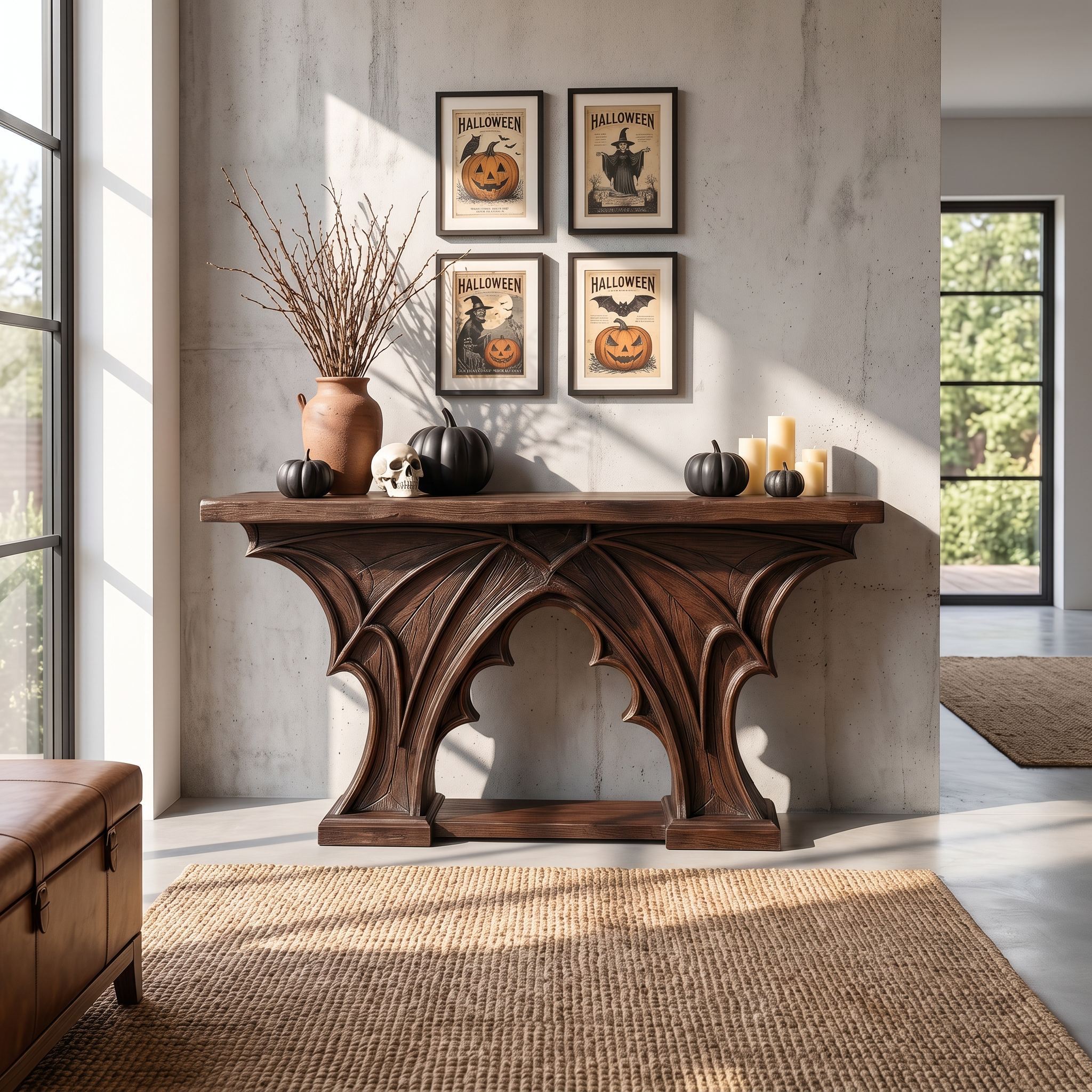 Rustic Console Table Handcrafted Live Edge Design For Hallway