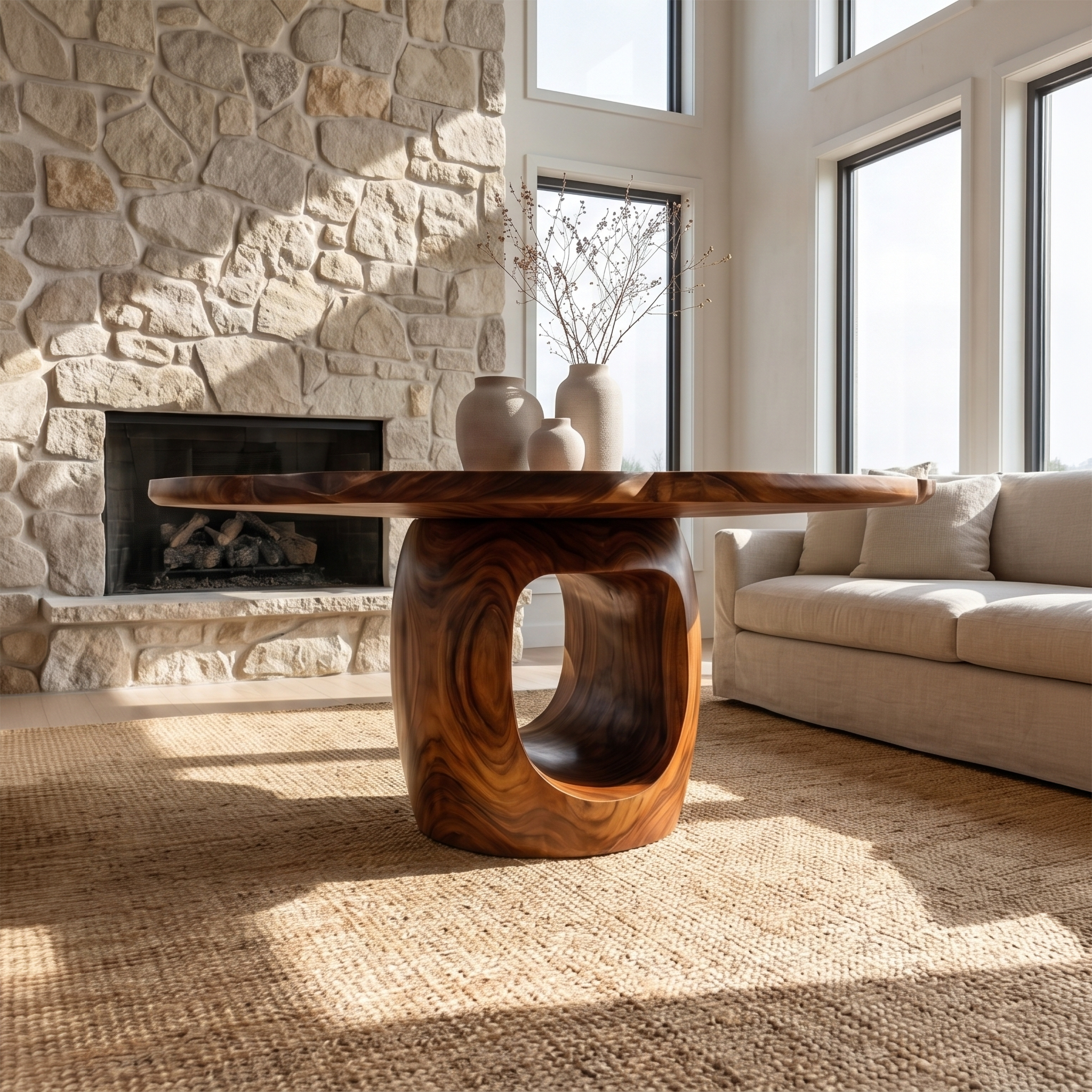 Organic Foyer Table With Sculptural Open Pedestal Base For Hallway