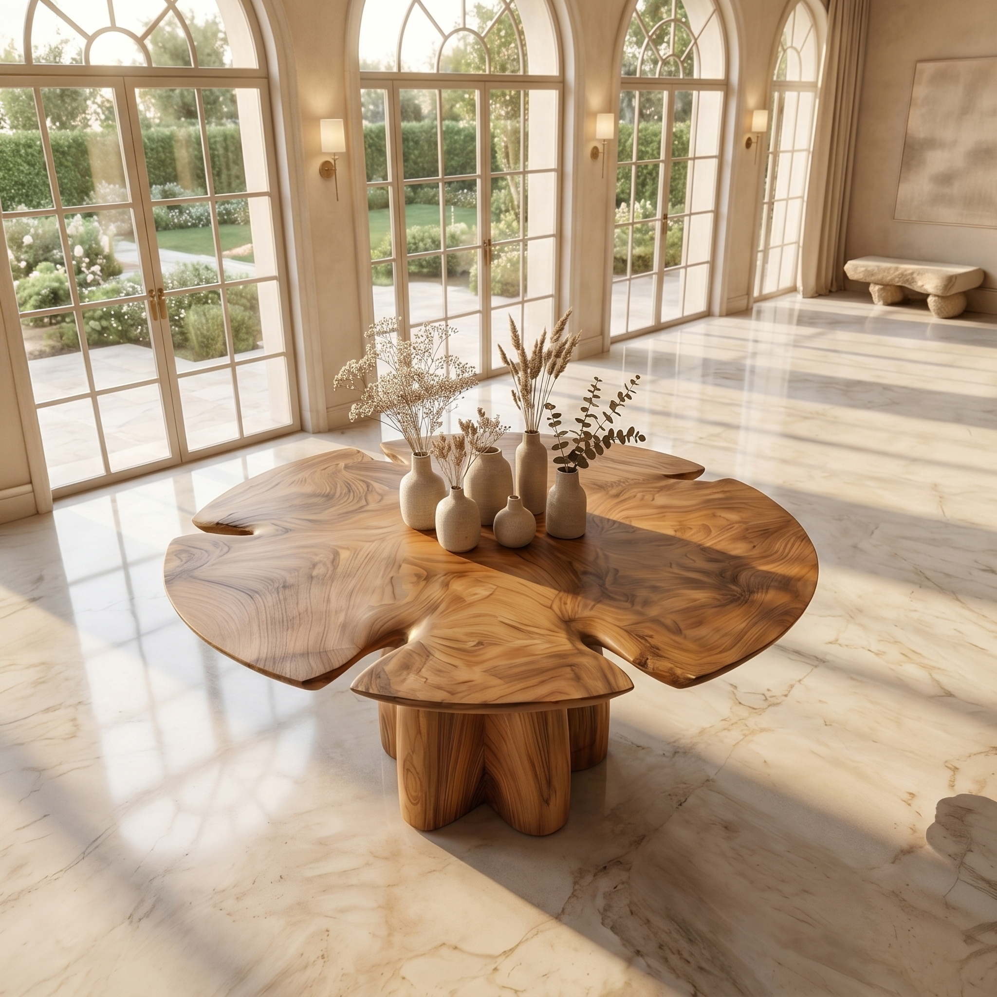 Modern Foyer Table With Sculptural Solid Wood Pedestal Base For Entryway And Hallway