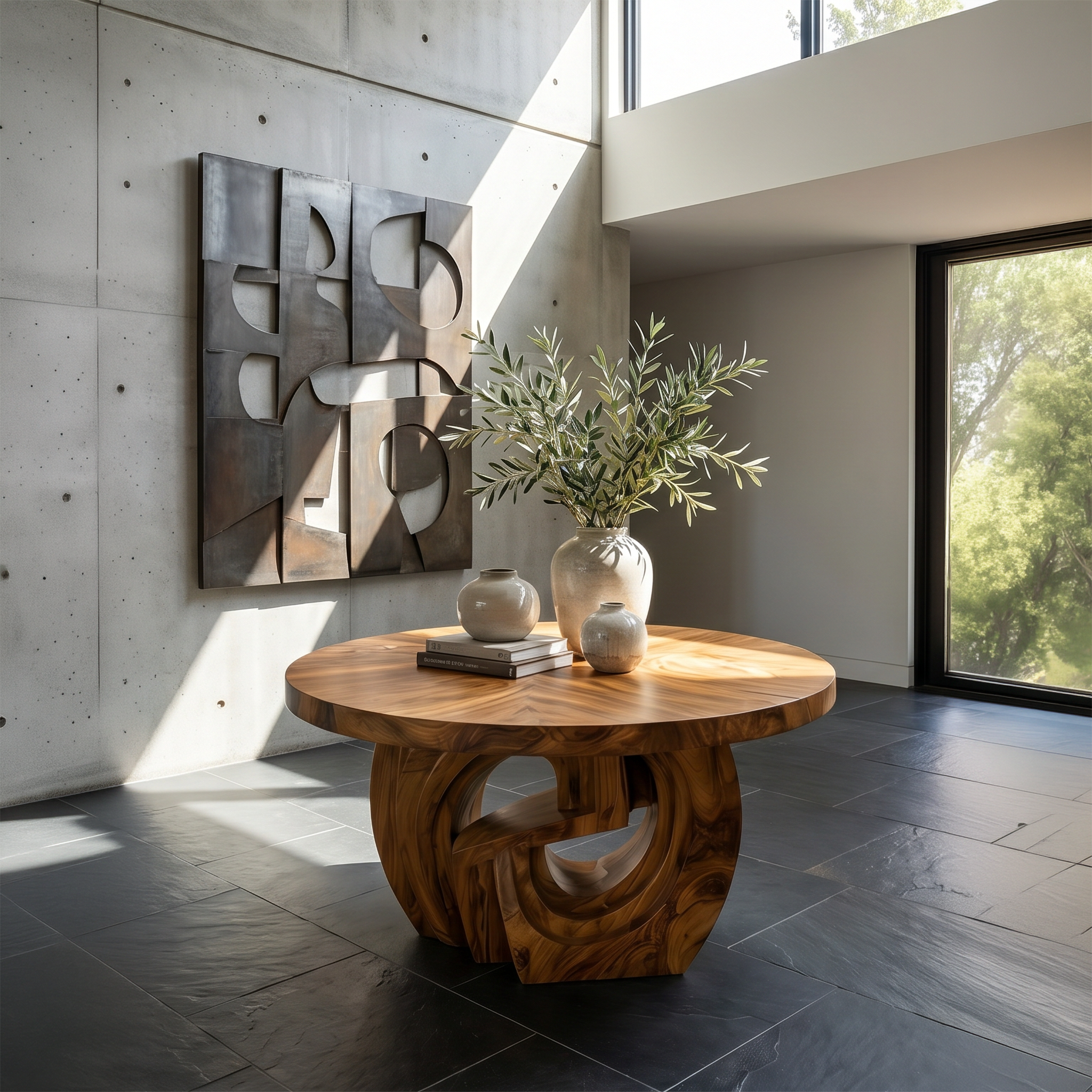 Organic Foyer Table With Pedestal Base For Entryway And Hallway