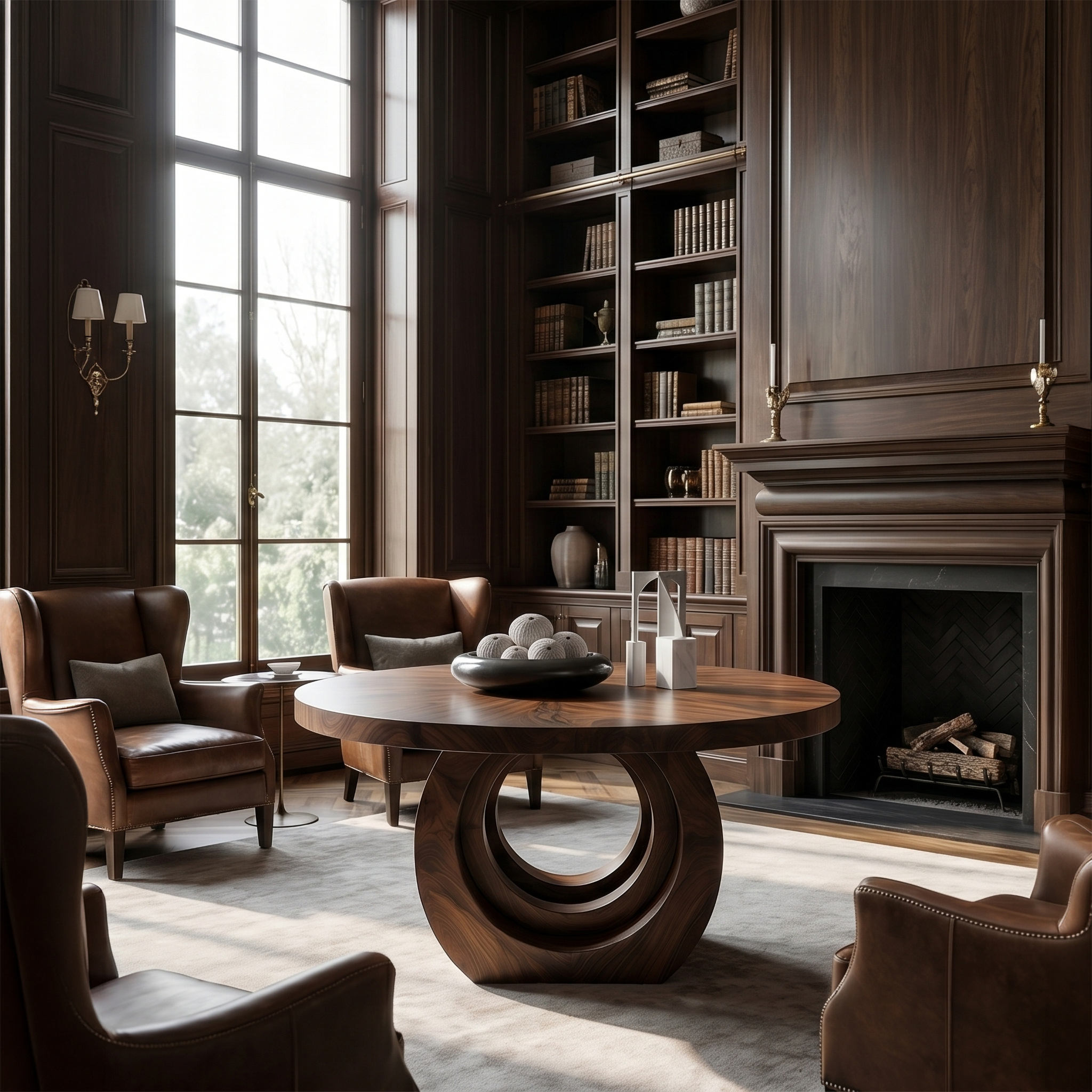 Contemporary Round Foyer Table With Sculptural Open Ring Base For Entryway And Hallway