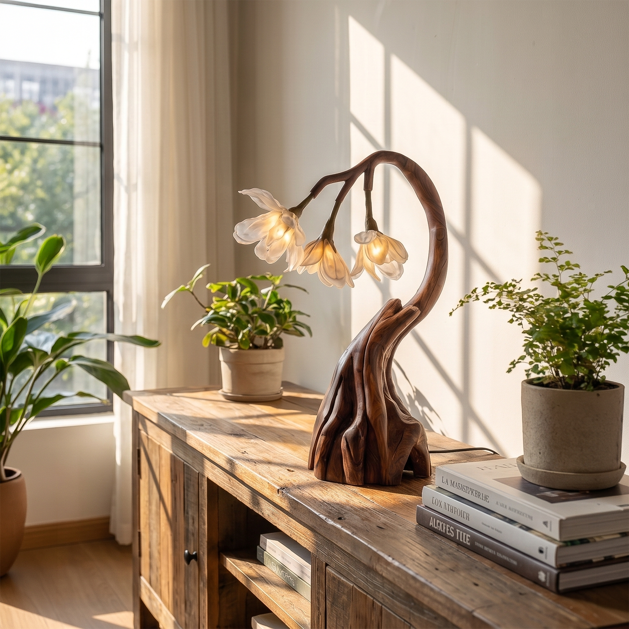 Rustic Tree Branch Table Lamp With Sculptural Wood Base For Living Room And Bedroom