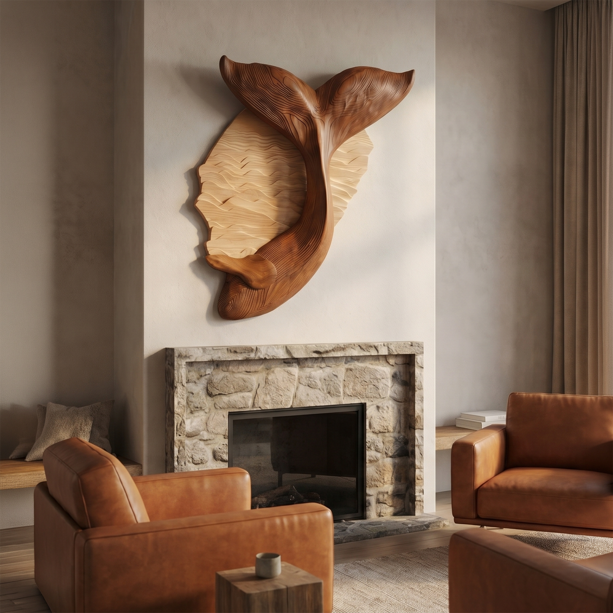 Organic Whale Tail Wooden Wall Art For Bedroom And Living Room