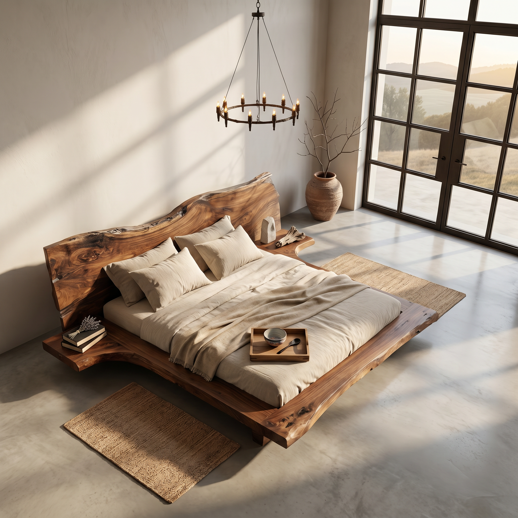 Contemporary Platform Bed Frame With Solid Wood Headboard For Bedroom