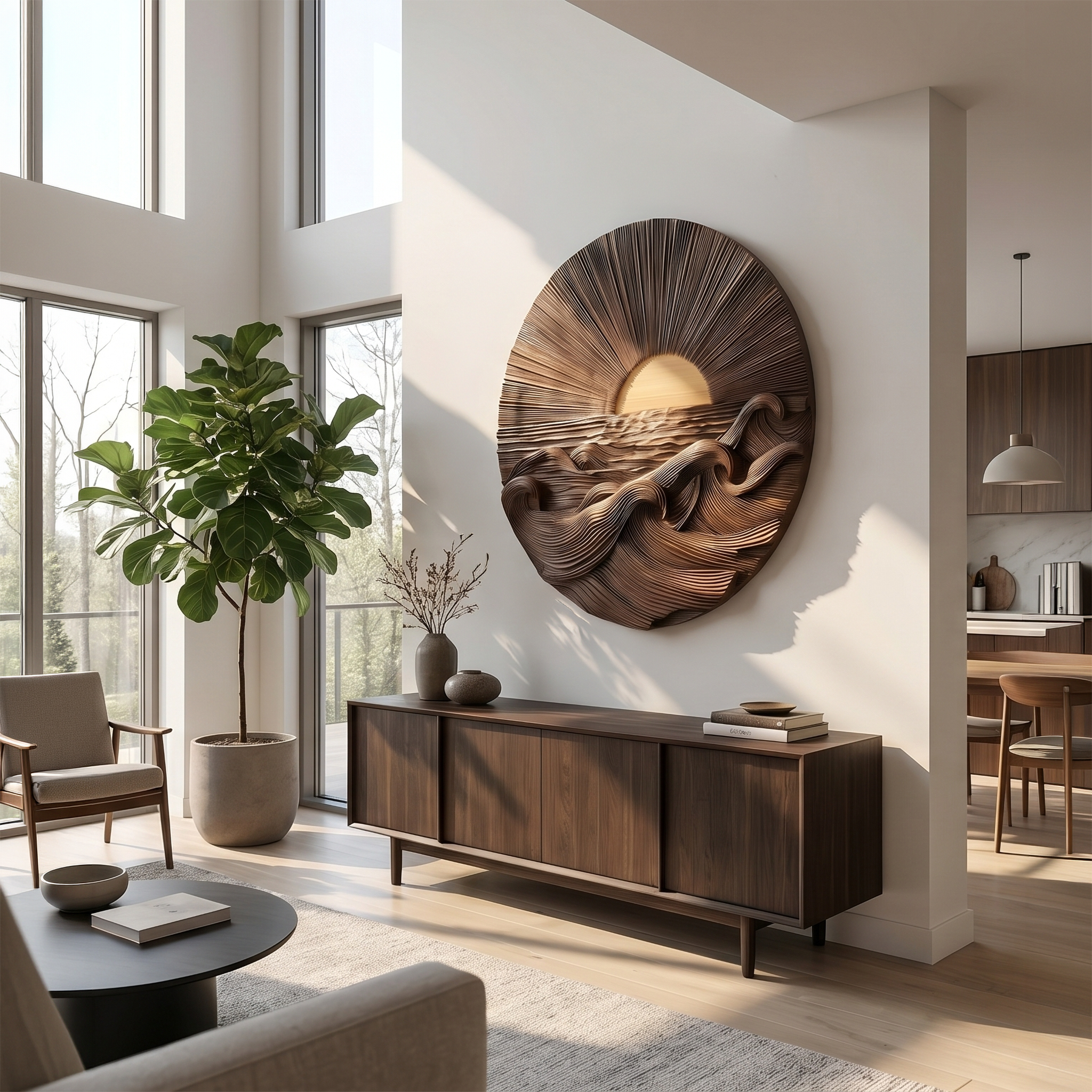 Organic Sunrise Wooden Wall Art For Living Room And Entryway