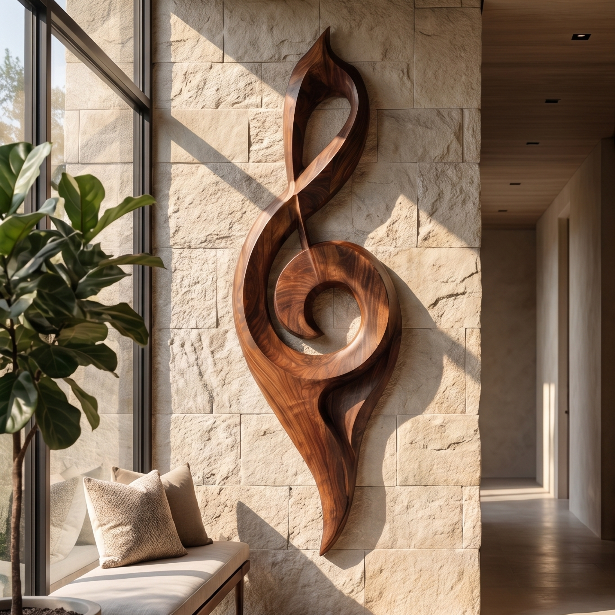 Contemporary Treble Clef Wall Sculpture With Organic Curves For Living Room