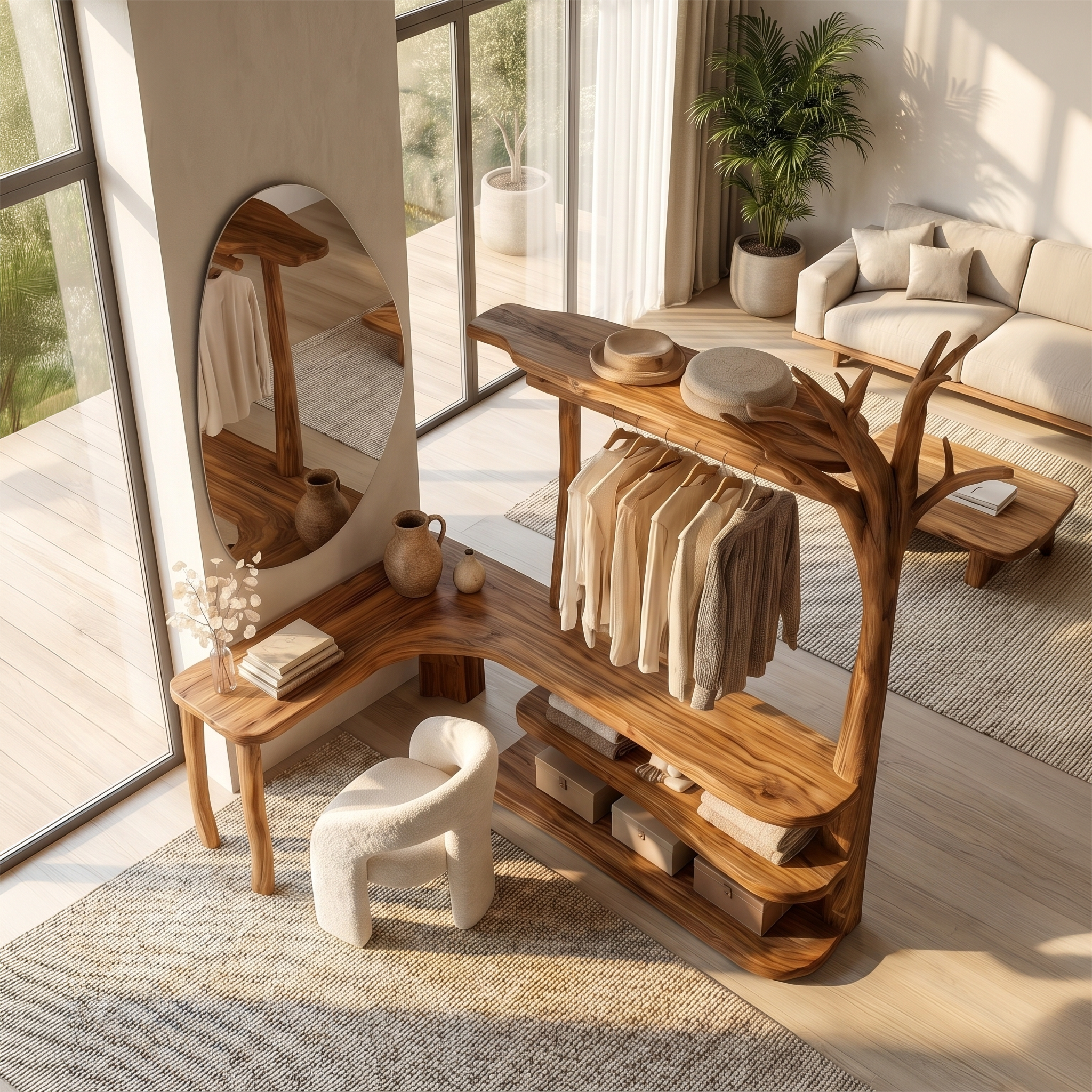 Natural Tree Coat Rack Corner Makeup Vanity Bedroom And Dressing Room