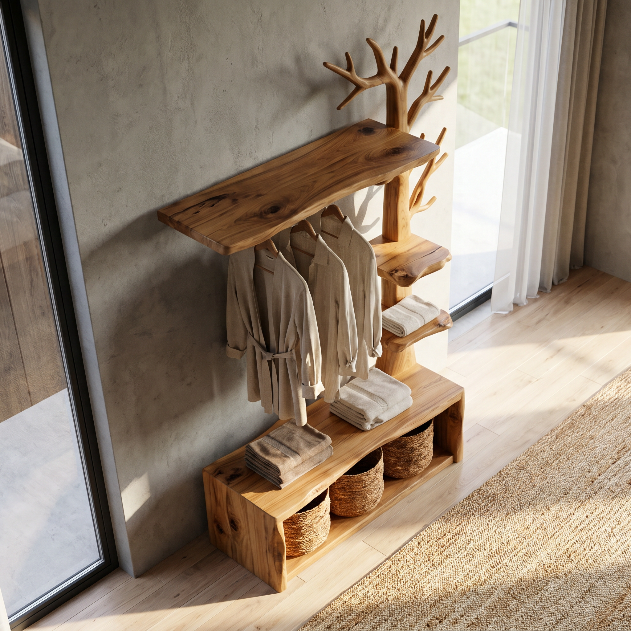 Natural Tree Coat Rack Bench Entryway And Hallway