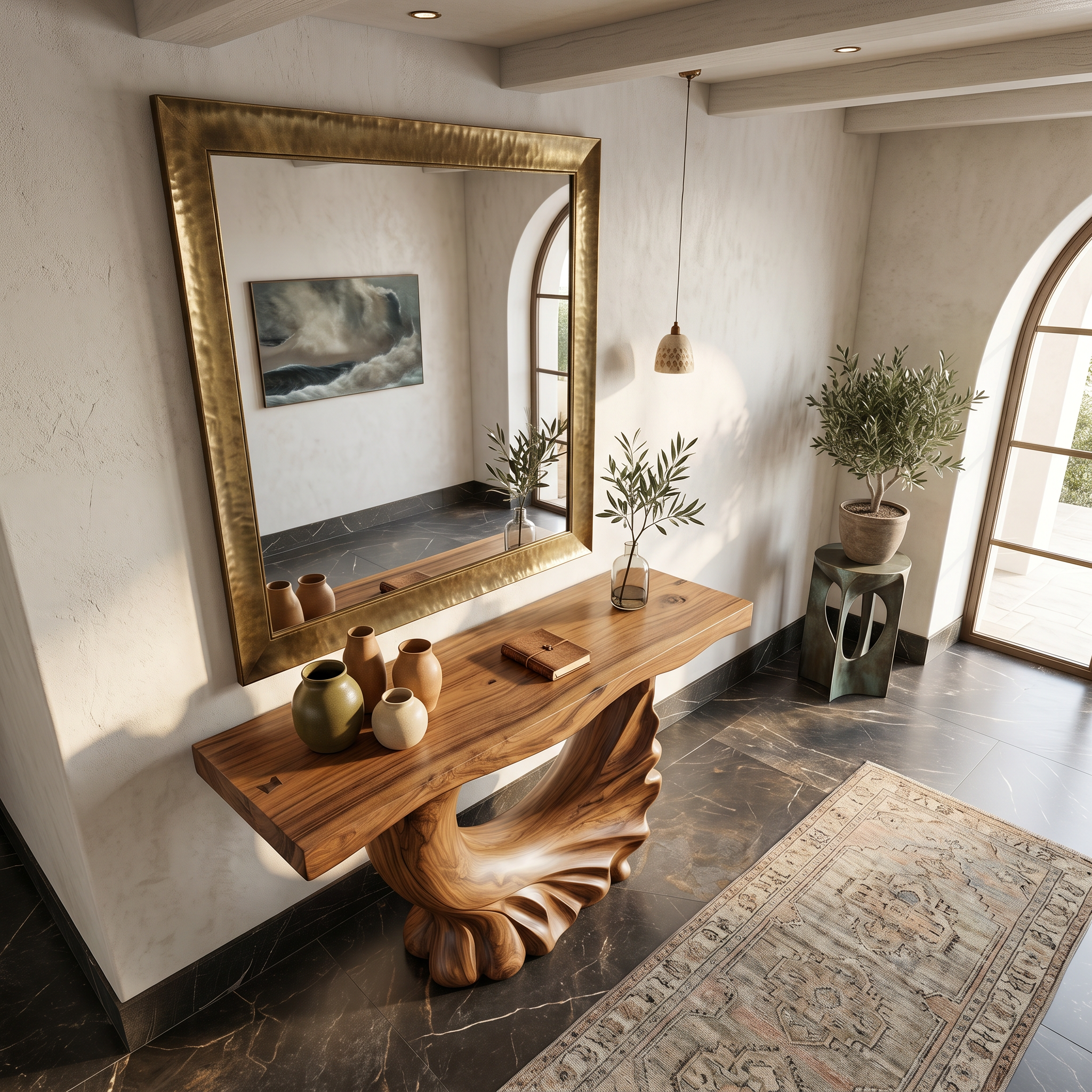 Modern Console Table With Ring Form Pedestal Base For Living Room