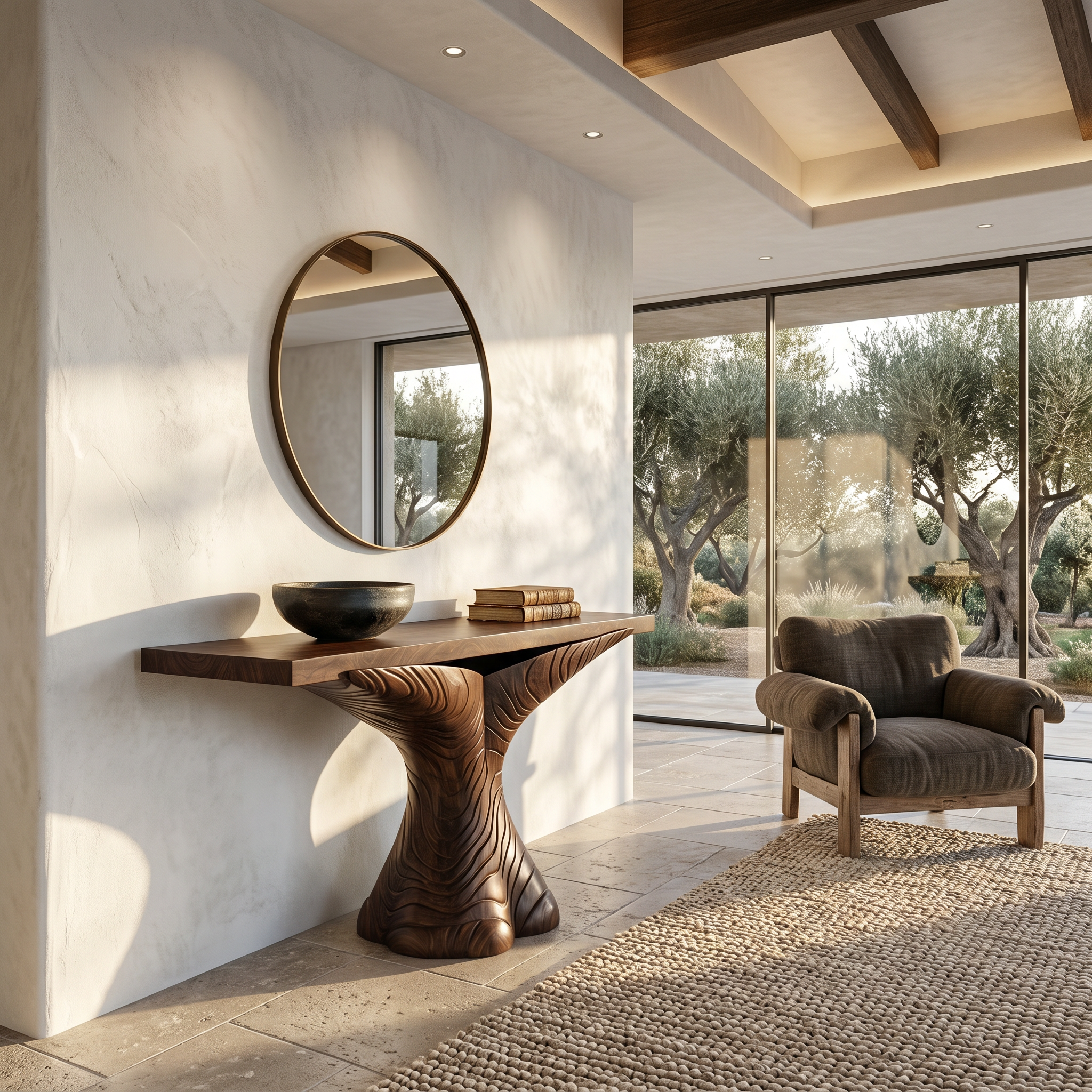 Organic Console Table With Sculptural Ribbon Form For Entryway