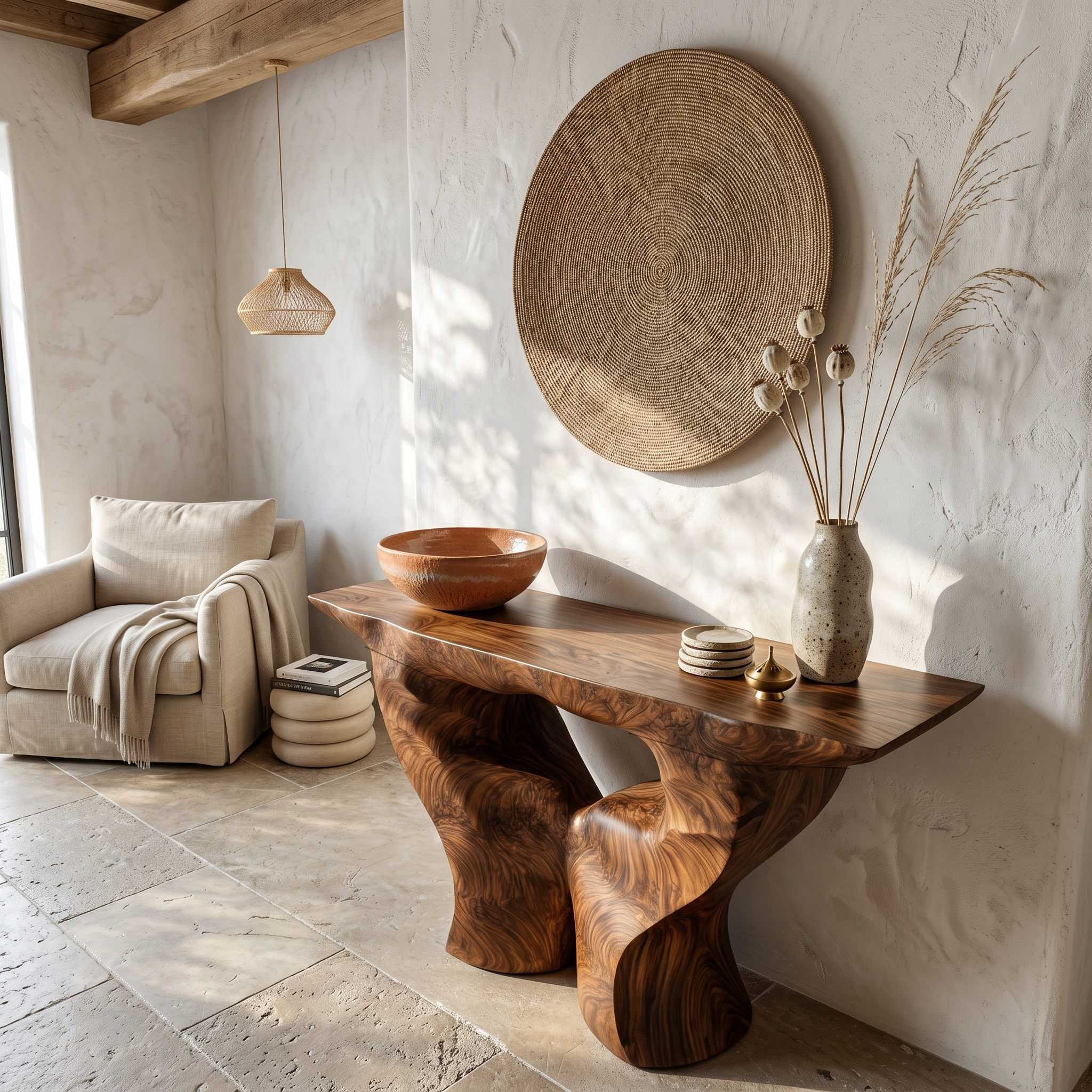 Organic Console Table With Artistic Nature Inspired Design For Living Room