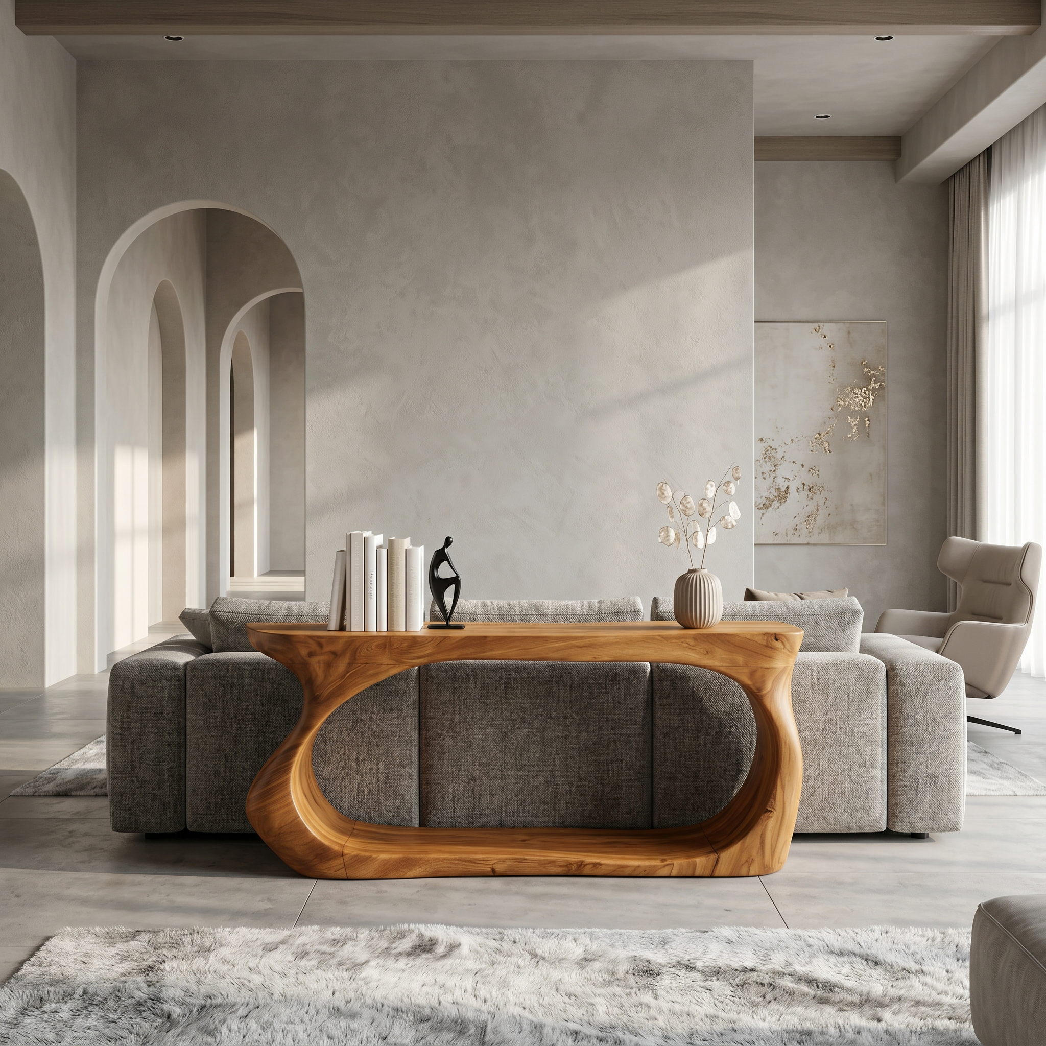 Modern Console Table With Sculptural Circular Form For Entryway