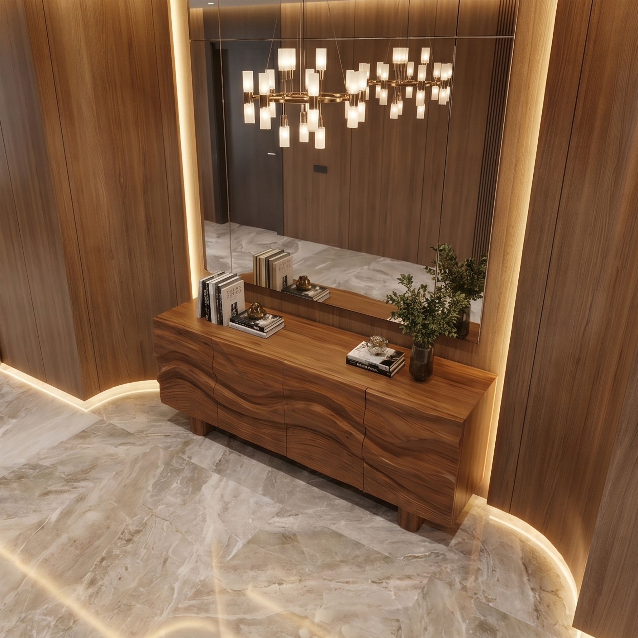 Modern Organic Sideboard With Wave Front Wood Doors For Living Room