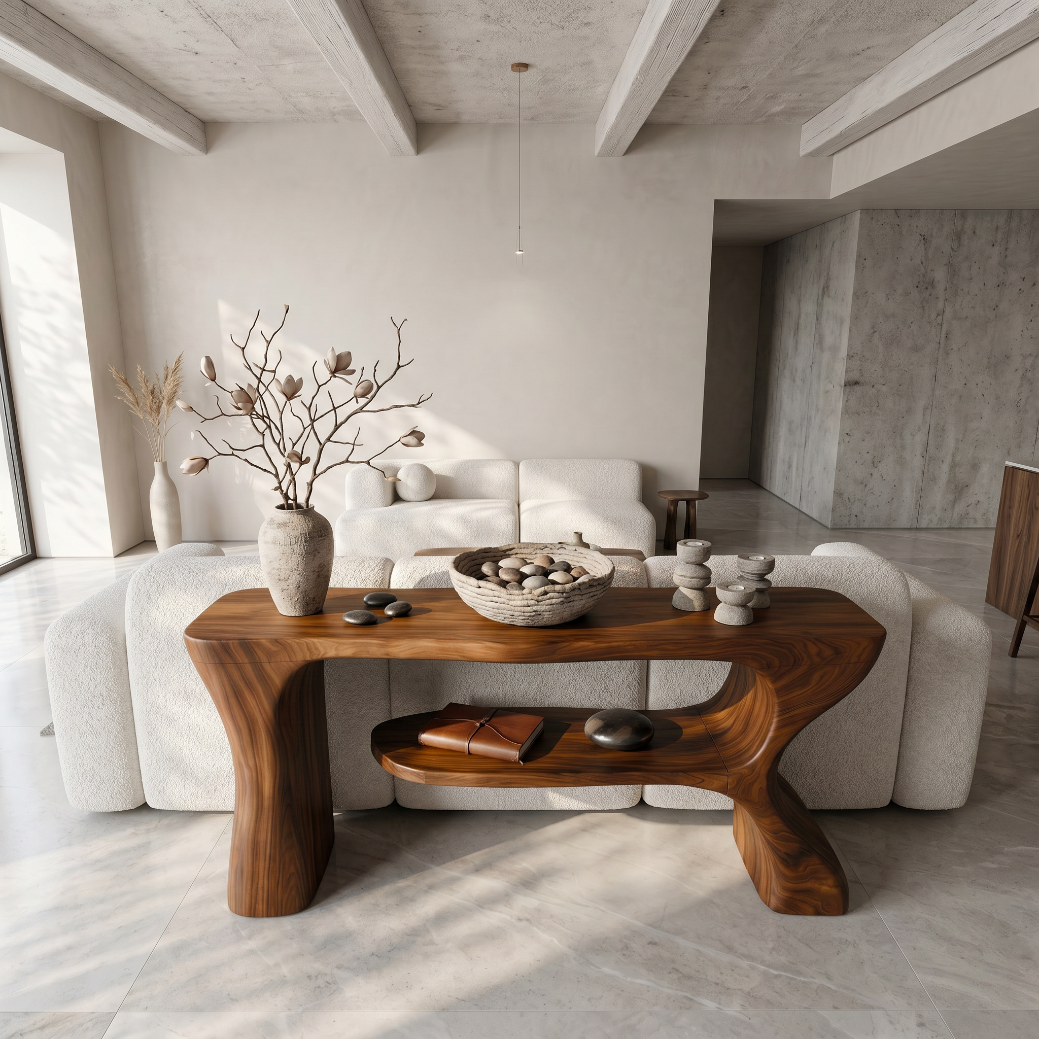 Organic Console Table With Sculptural Curved Form For Entryway