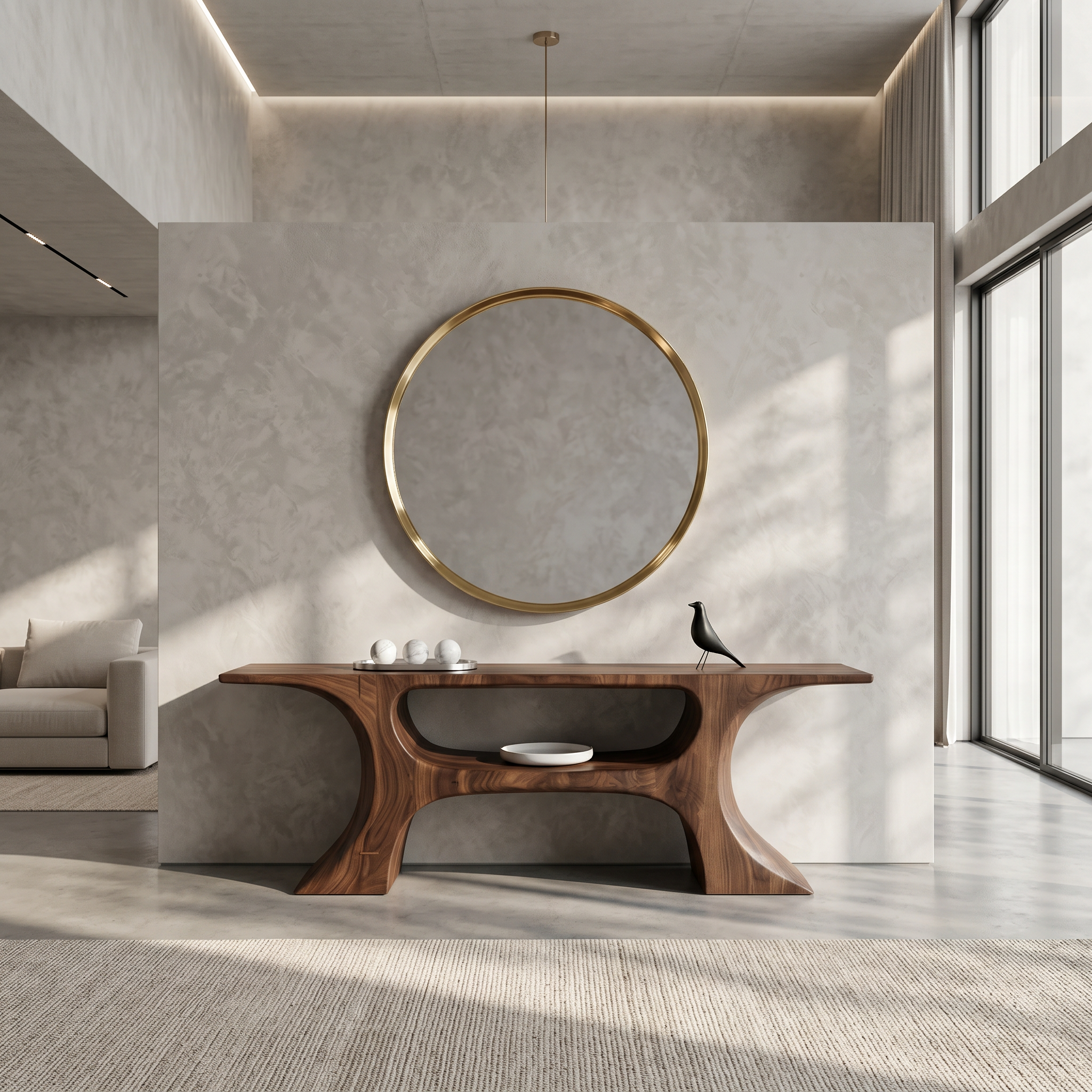 Modern Console Table With Soft Geometric Form For Living Room