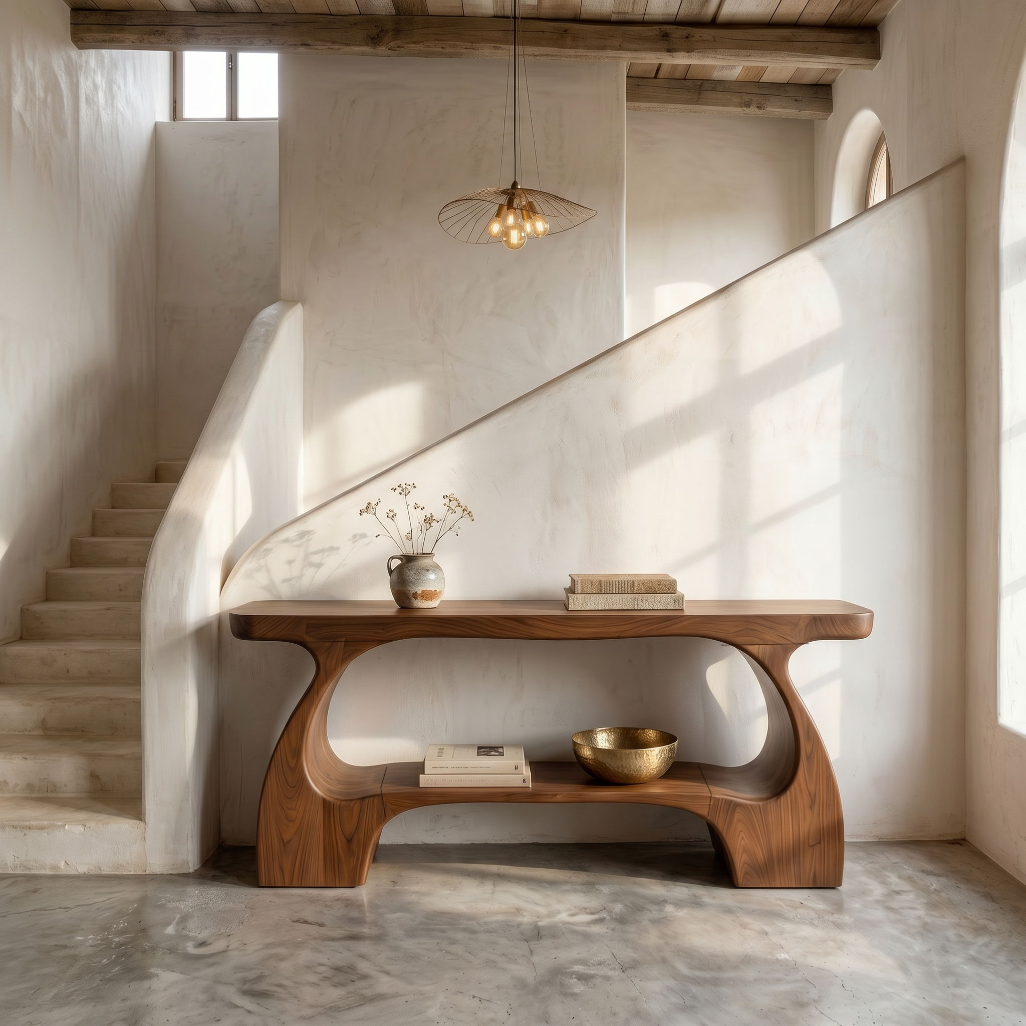Natural Console Table With Organic Curved Silhouette For Entryway