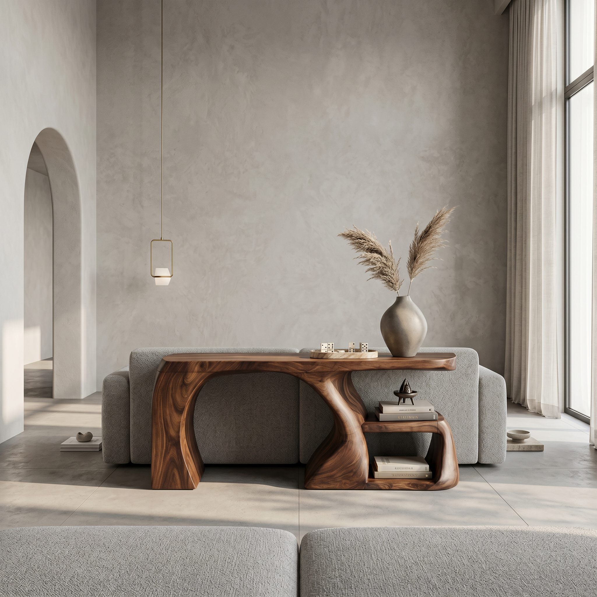 Modern Console Table With Architectural Curved Design For Entryway