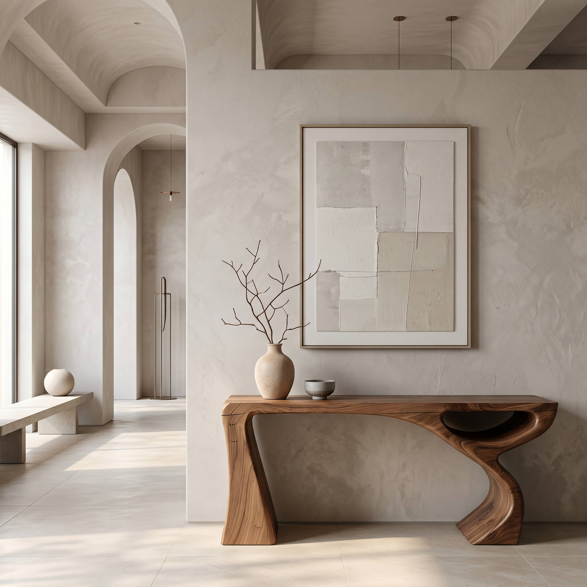 Contemporary Console Table With Fluid Open Structure For Entryway