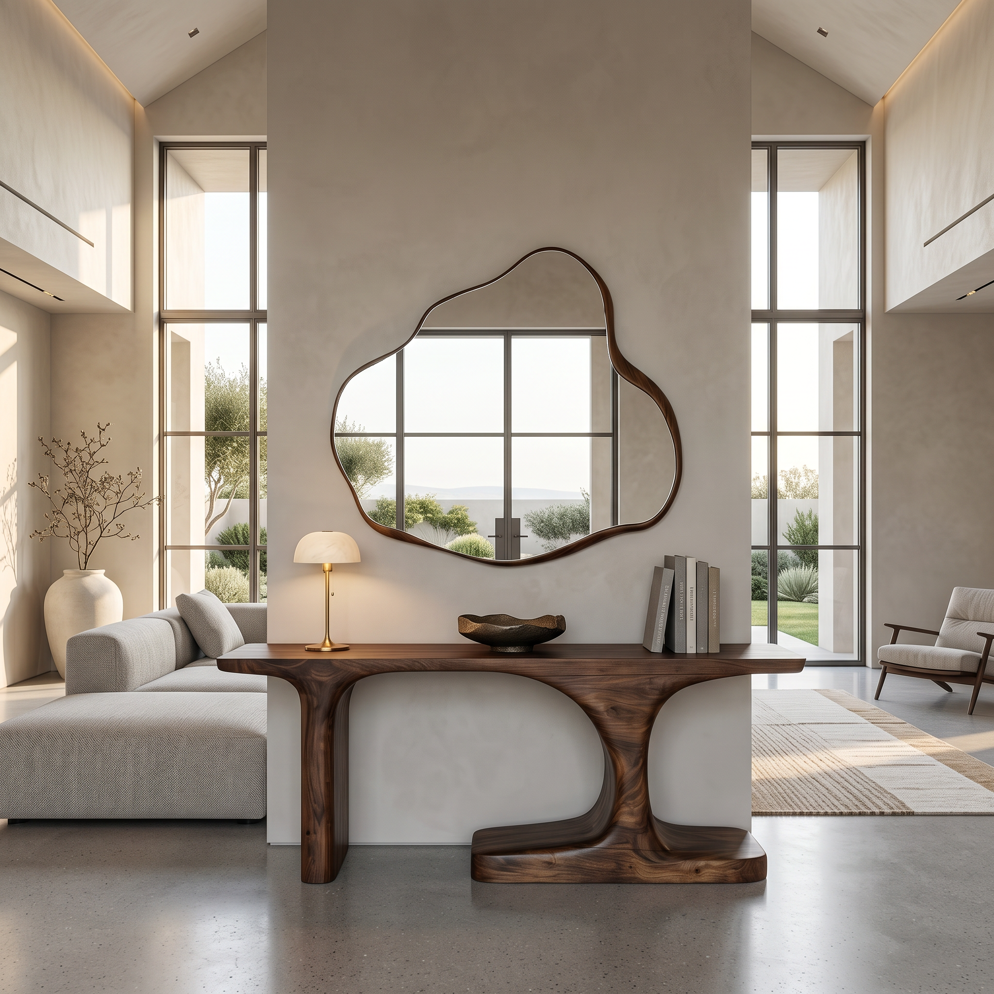 Organic Console Table With Sculptural Arched Form For Entryway