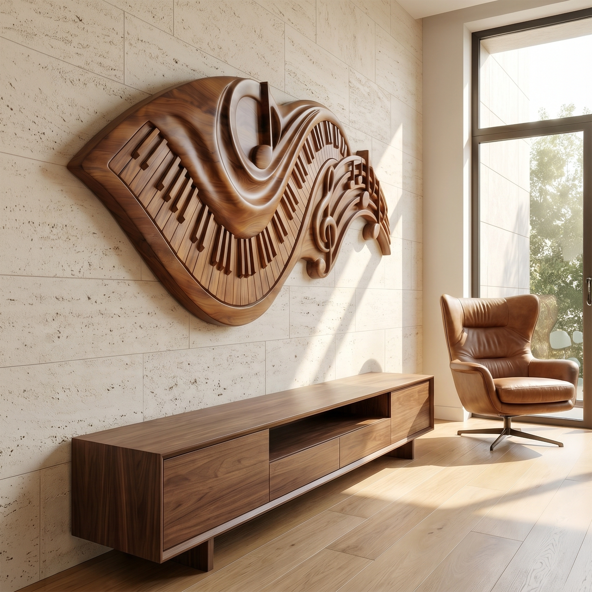Flowing Piano Keys Wooden Wall Art For Living Room