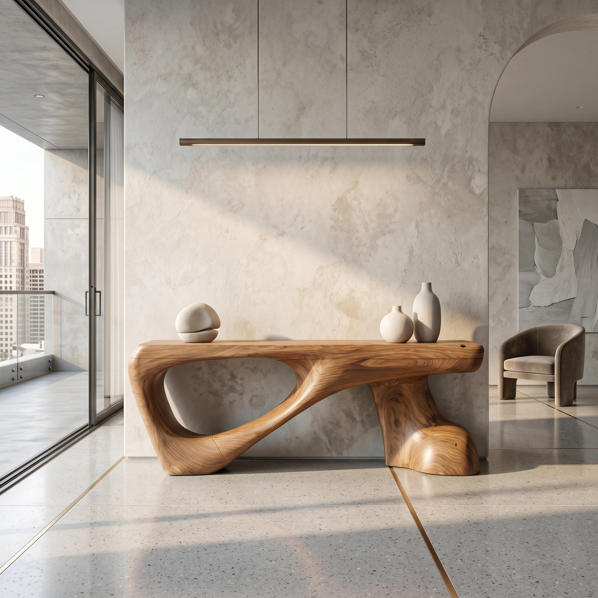 Rustic Console Table With Organic Root Form For Hallway