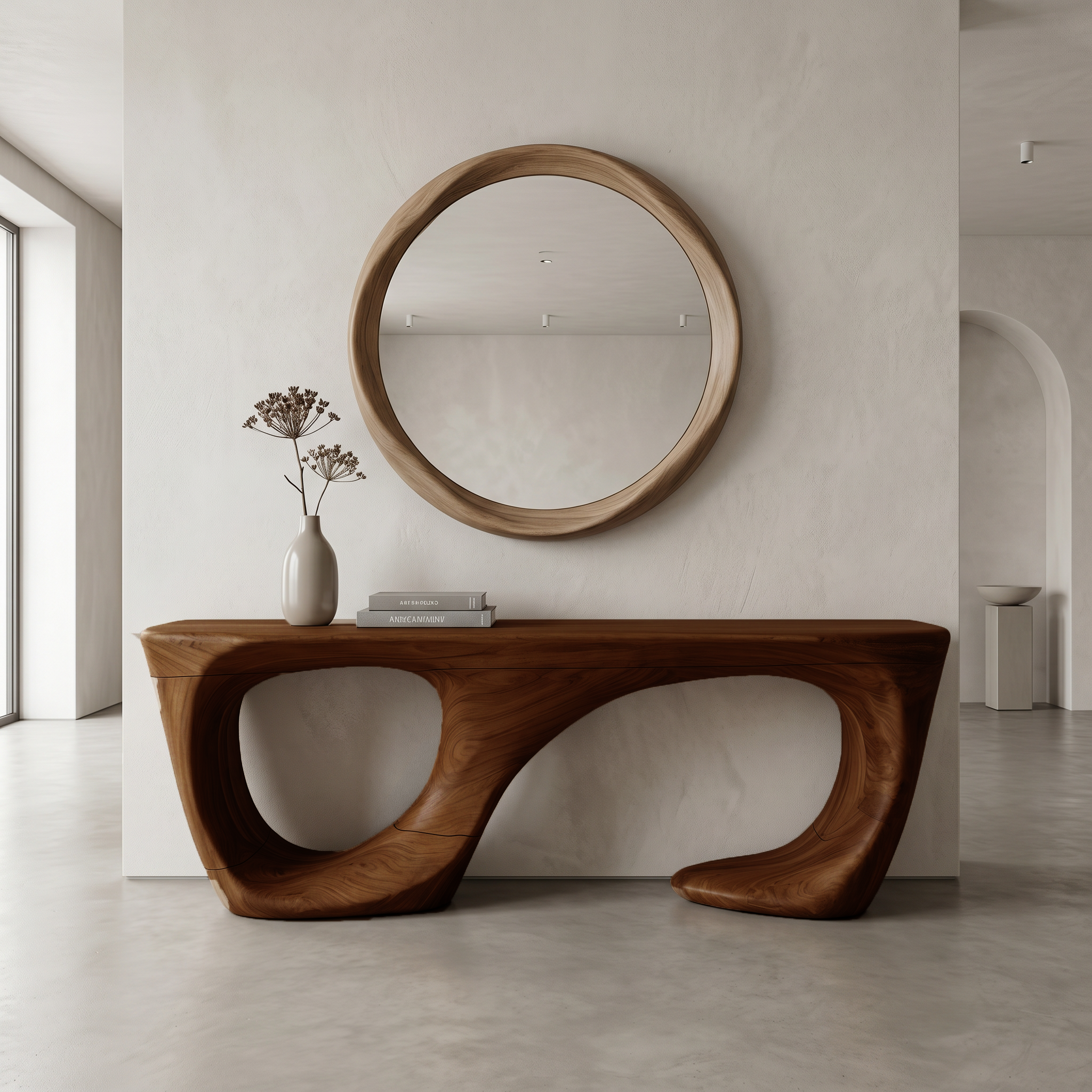 Contemporary Console Table With Curved Open Structure For Living Room