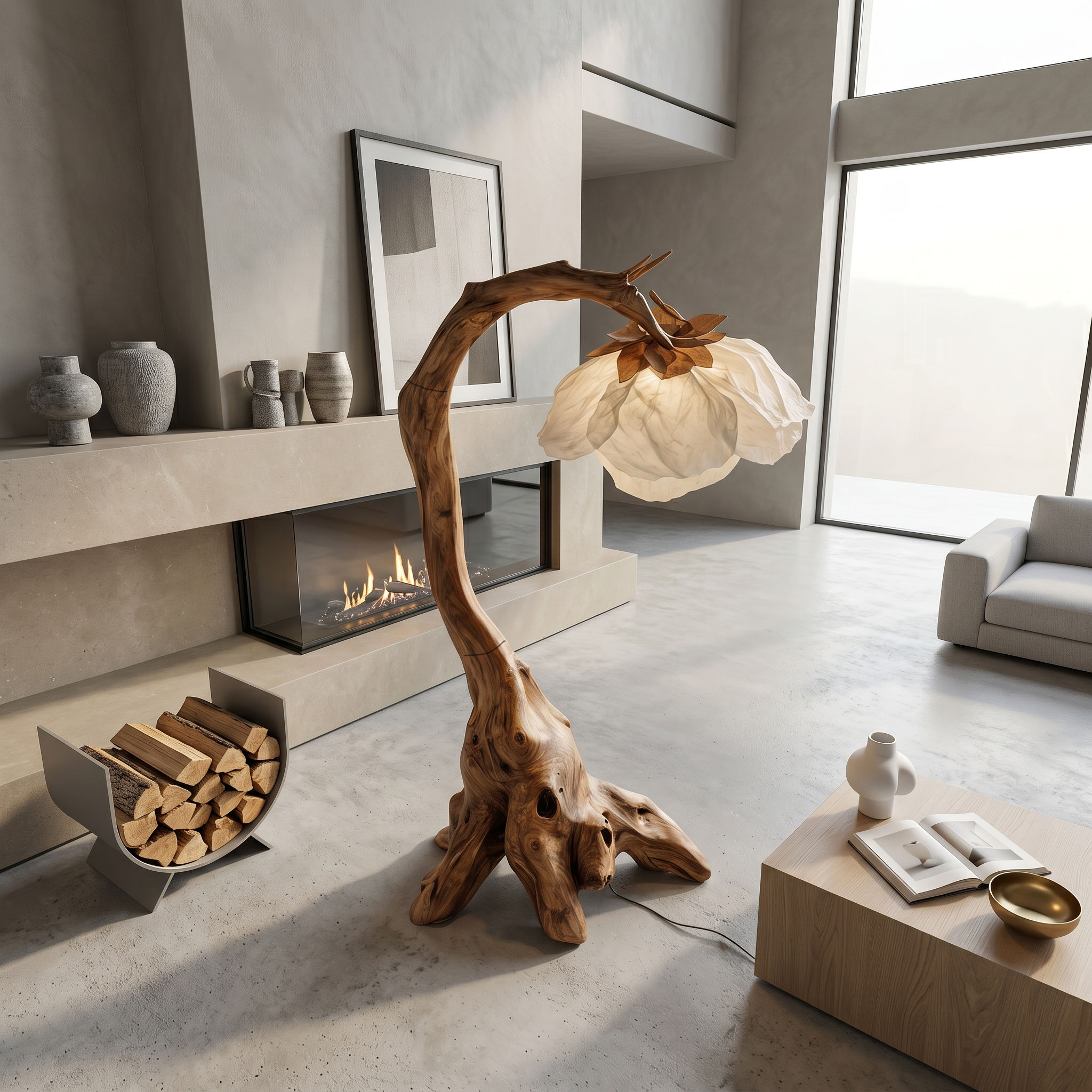Organic Floor Lamp With Tree Branch Silhouette For Bedroom And Reading Nook