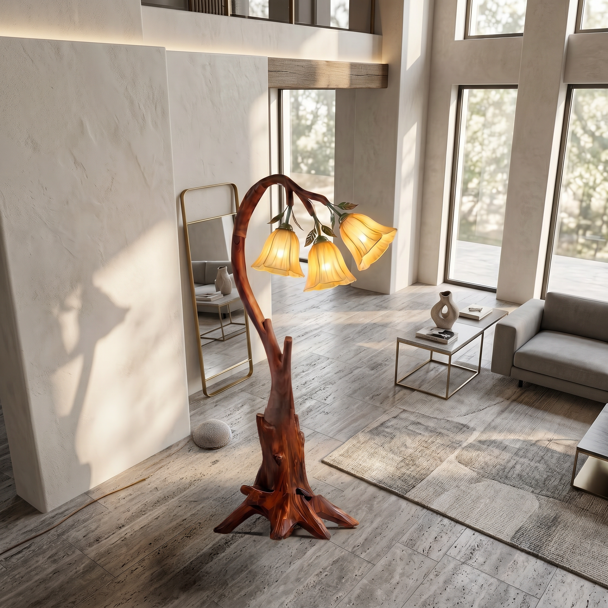 Natural Floor Lamp With Blooming Floral Form For Reading Nook And Bedroom