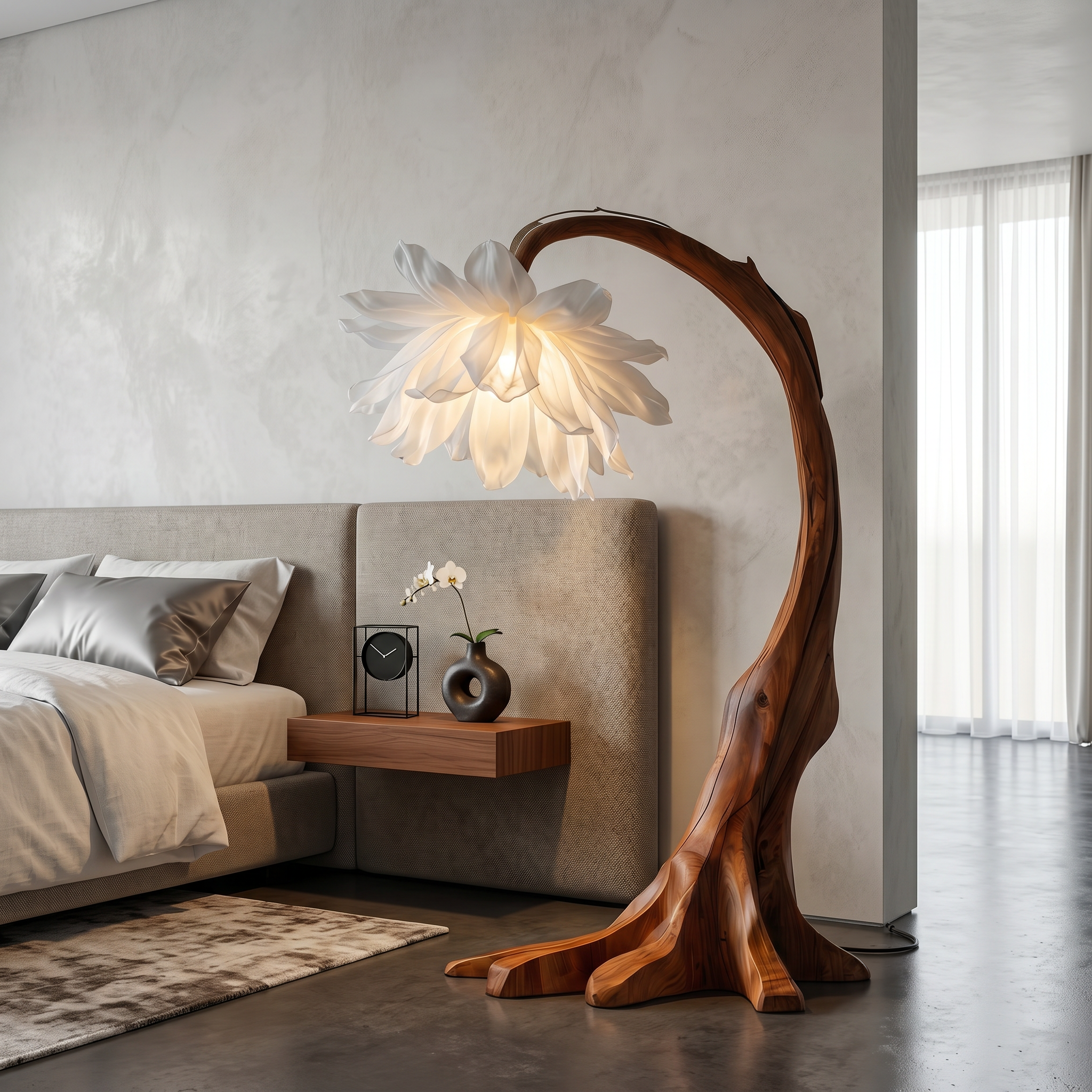 Contemporary Floor Lamp With Sculptural Floral Design For Living Room And Bedroom