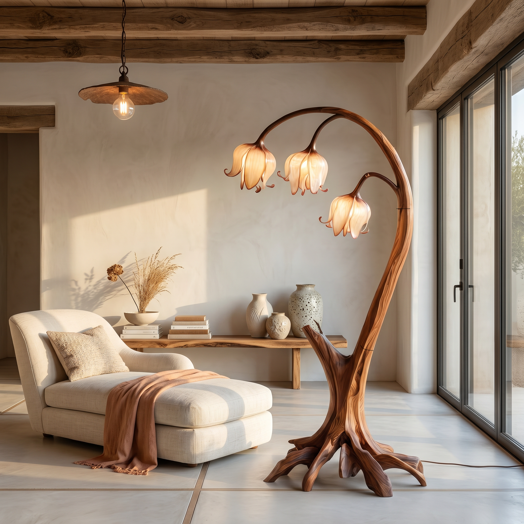 Rustic Floor Lamp With Blooming Bell Flower Design For Bedroom And Living Room