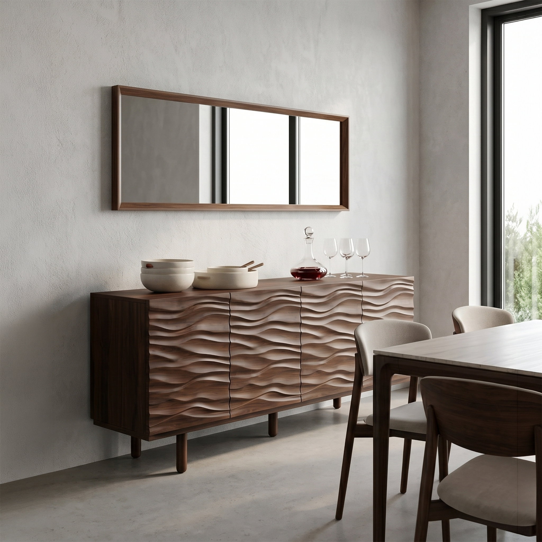 Modern Minimalist Sideboard With Textured Wood Doors For Living Room