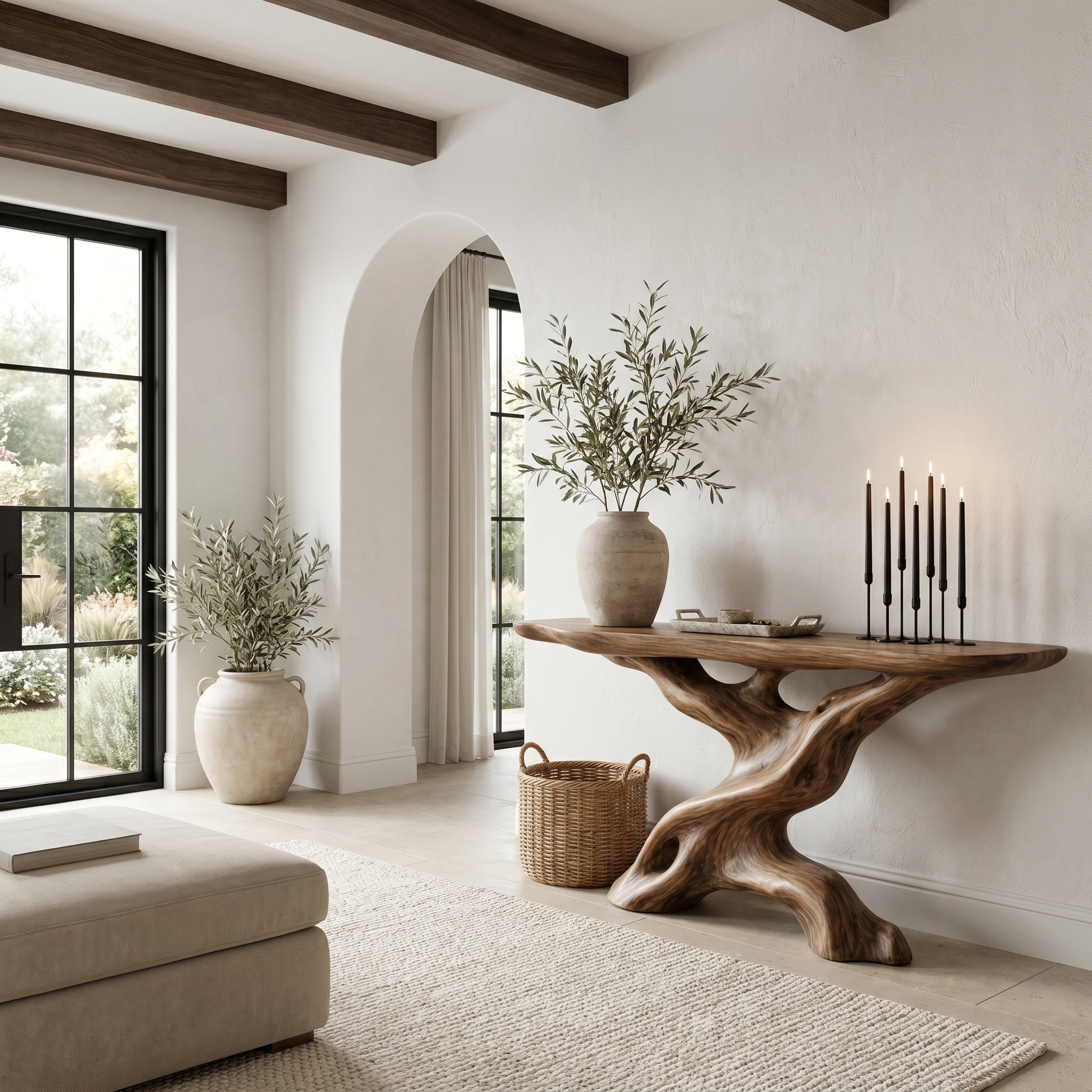 Live Edge Console Table With Unique Sculptural Base Design For Living Room
