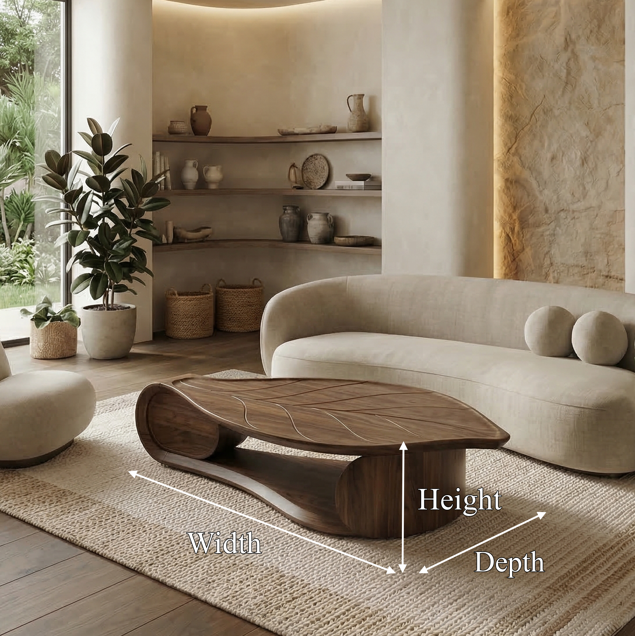Organic Sculptural Coffee Table Solid Wood Living Room