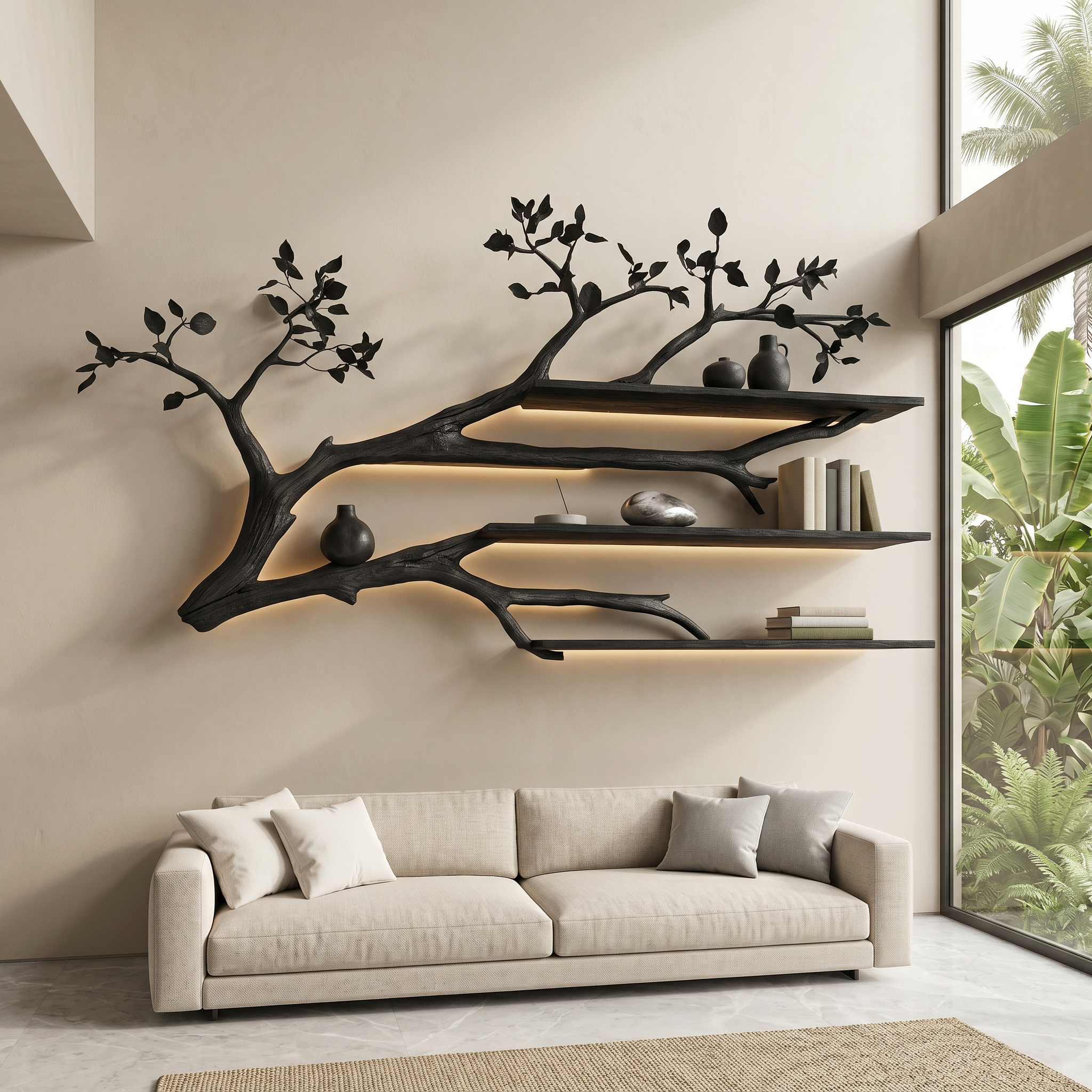 Rustic Tree Branch Floating Shelf Living Room