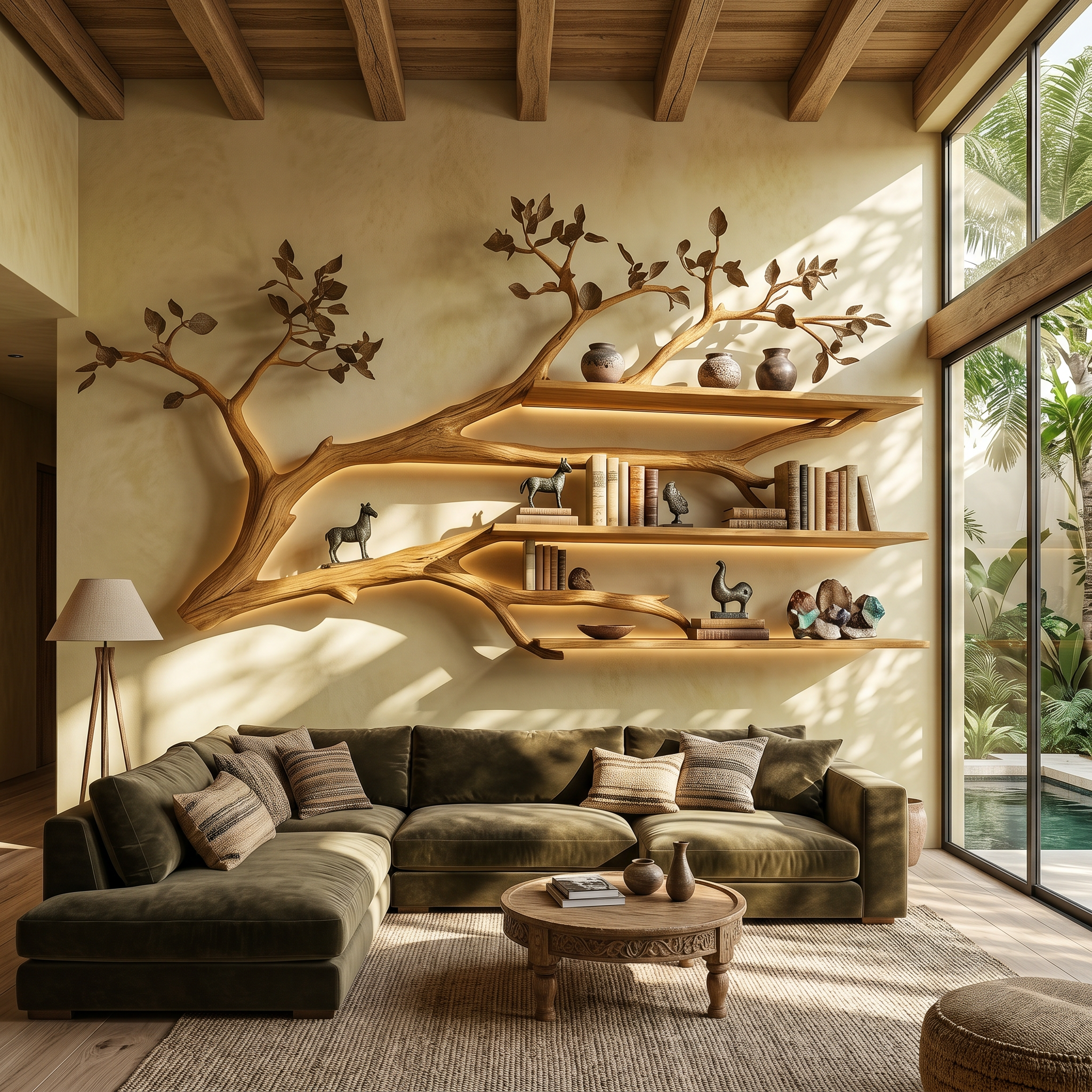 Rustic Tree Branch Floating Shelf Living Room