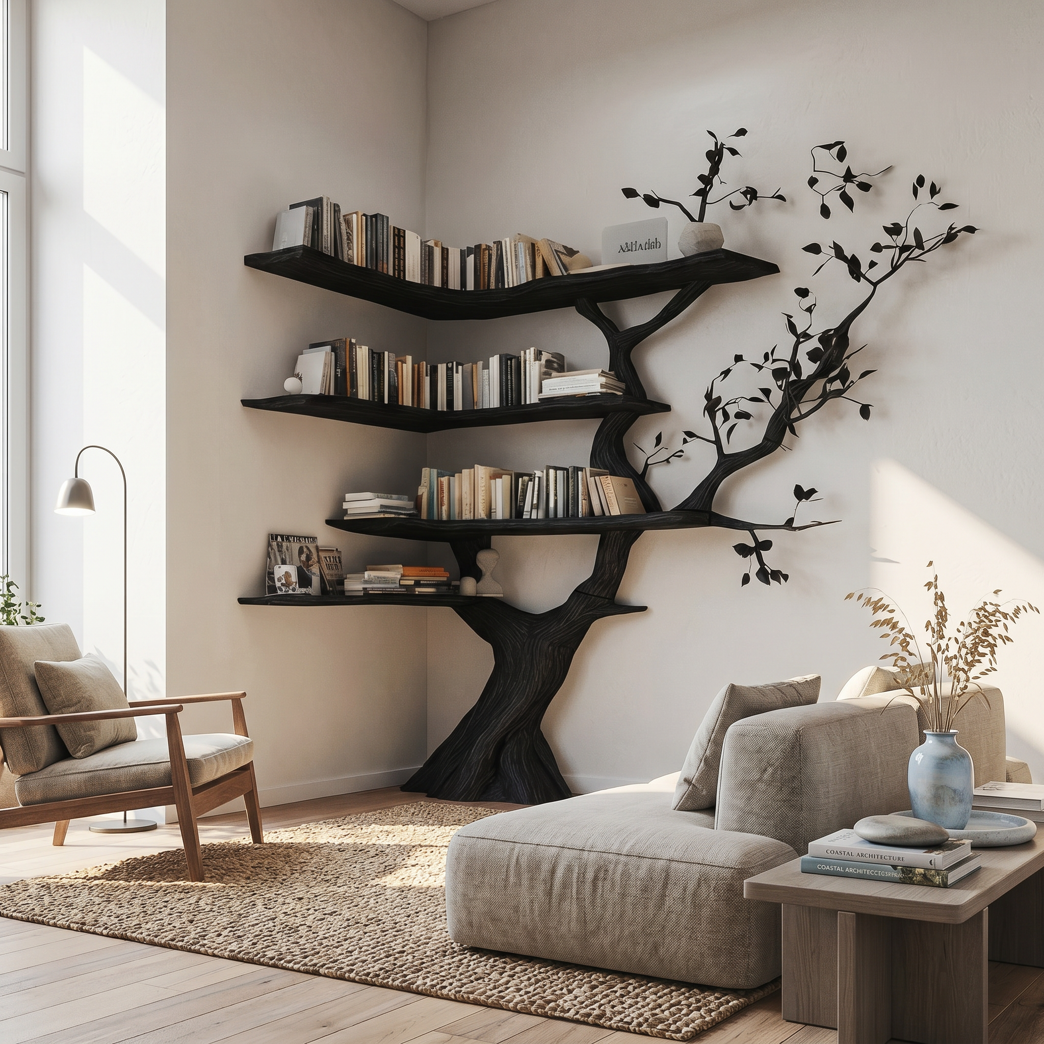Handmade Corner Tree Bookshelf Living Room Decor