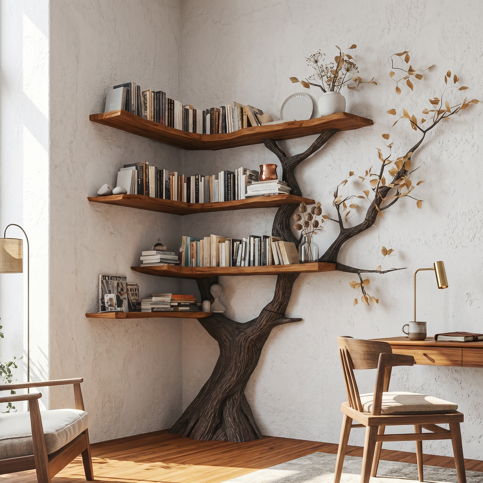 Handmade Corner Tree Bookshelf Living Room Decor