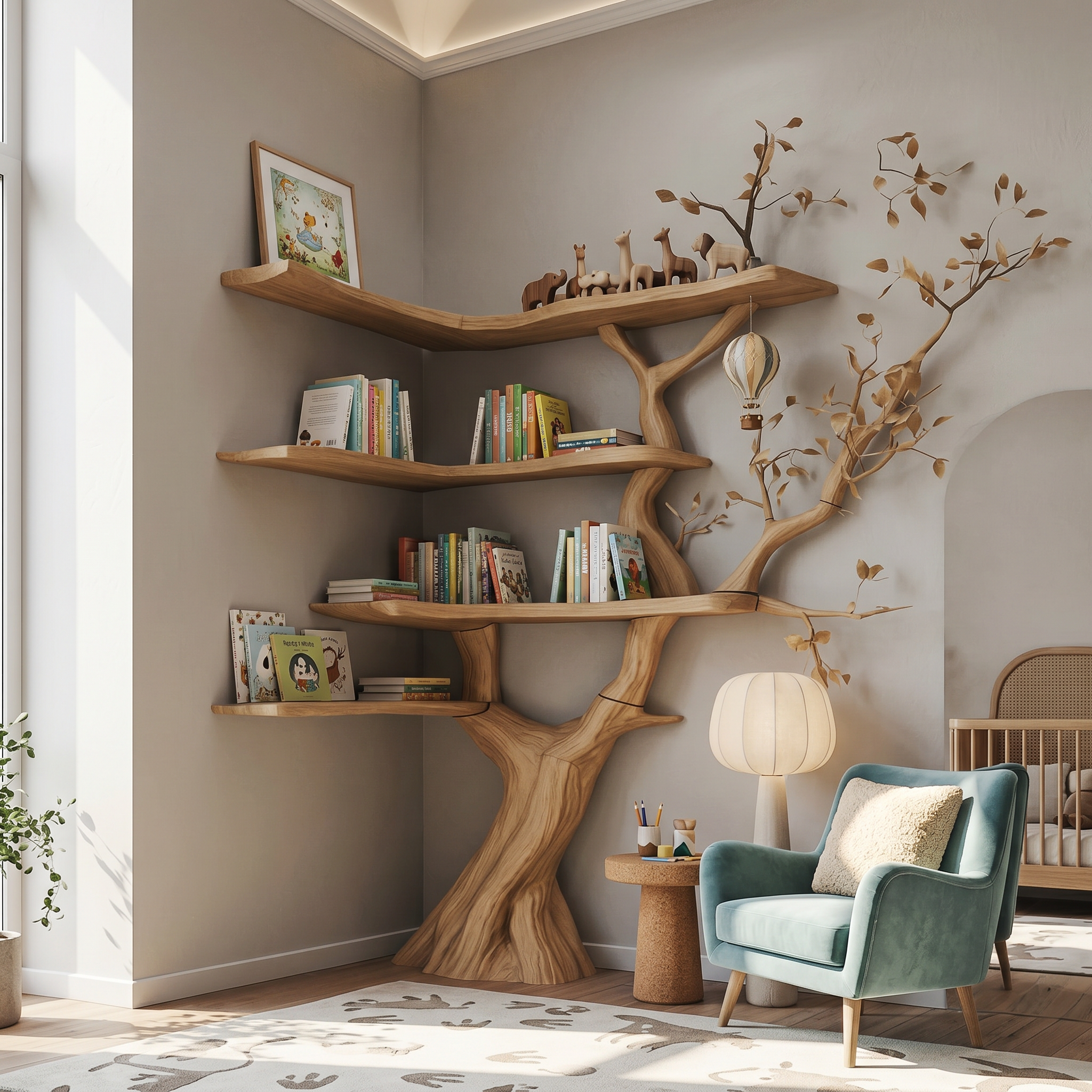Handmade Corner Tree Bookshelf Living Room Decor