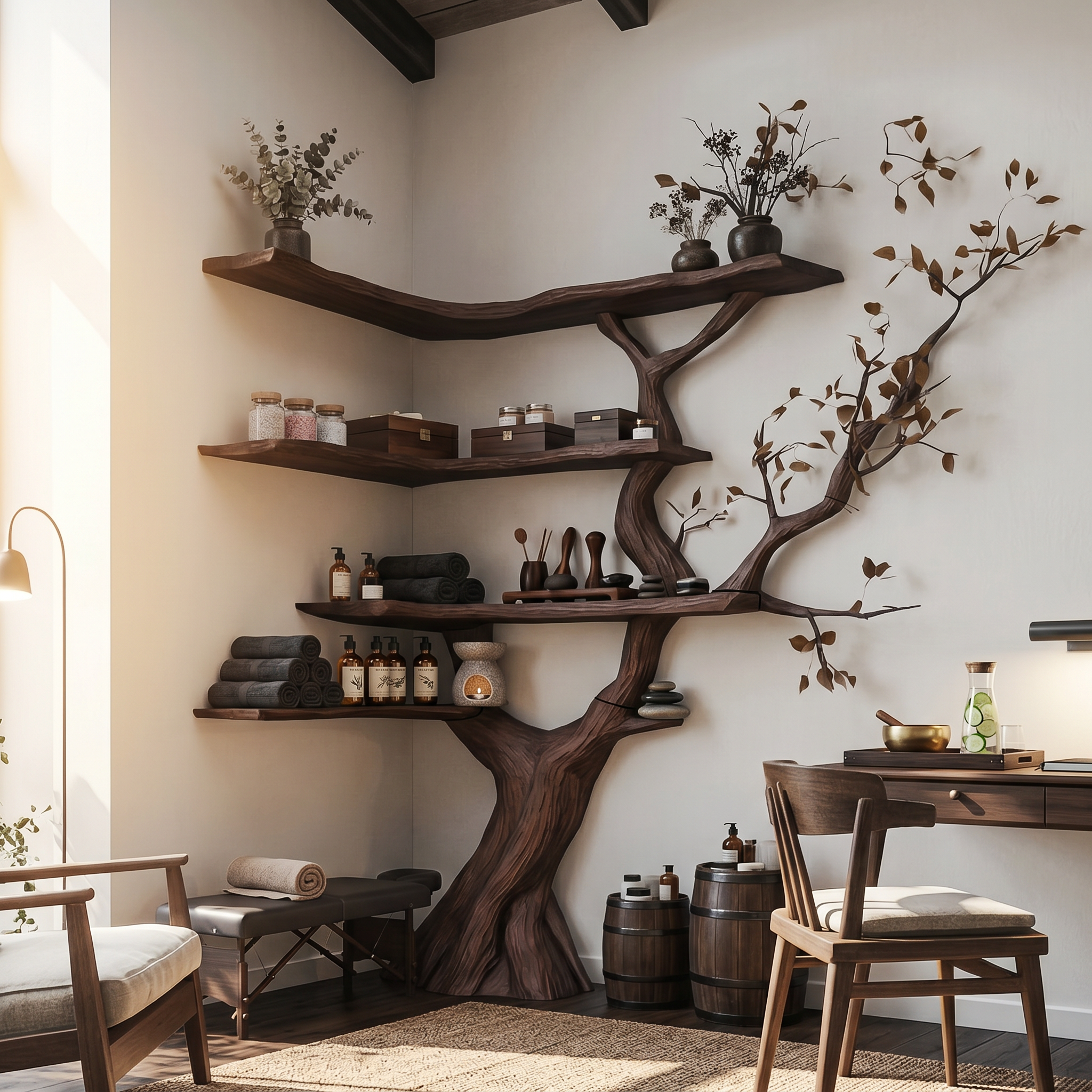 Handmade Corner Tree Bookshelf Living Room Decor
