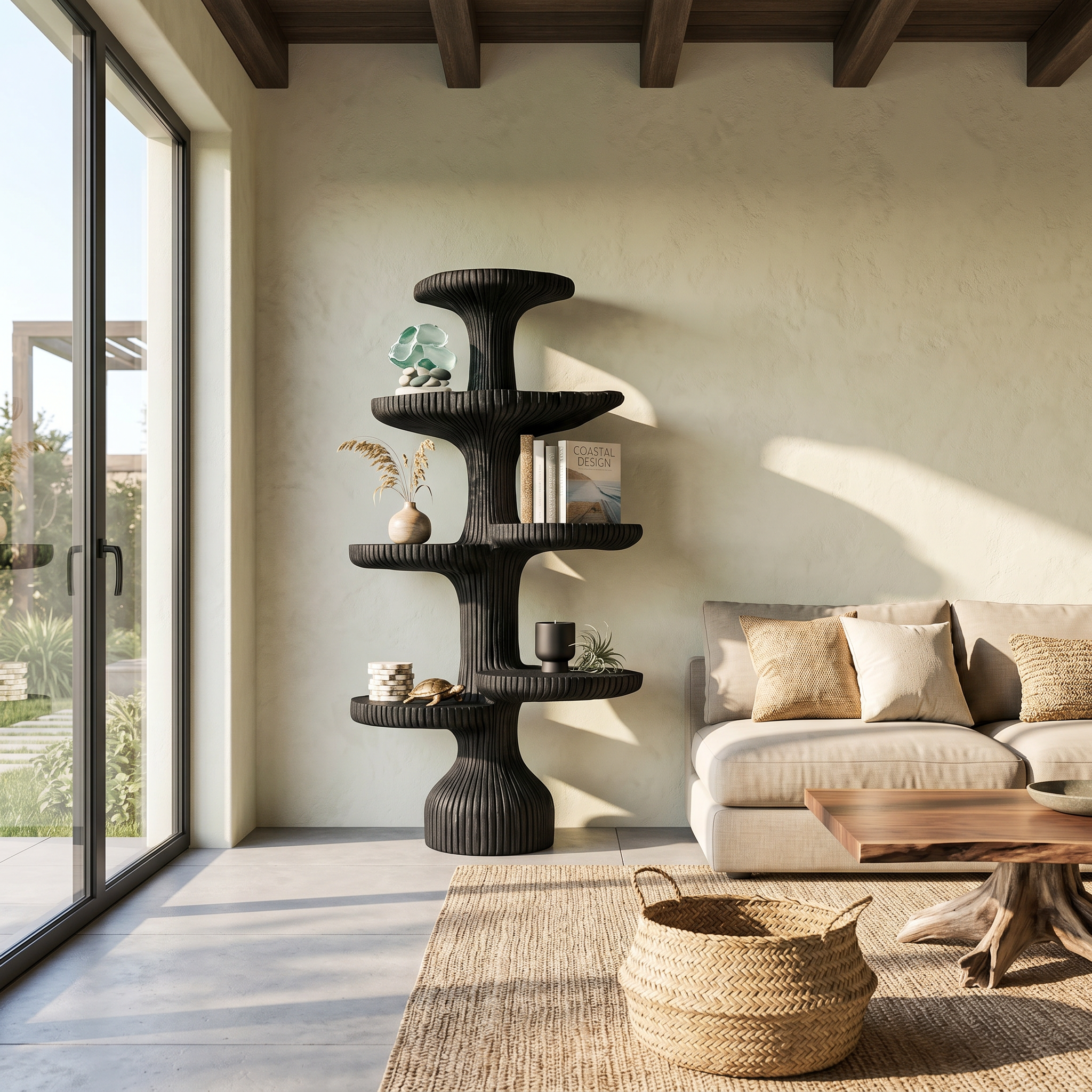 Sculptural Tiered Tree Shelf Living Room Interior Artistic Feature