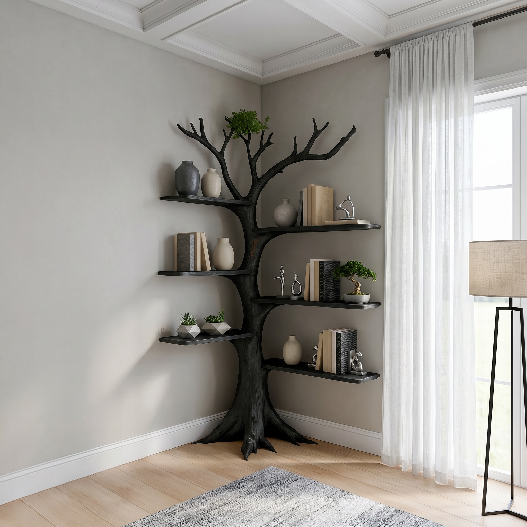 Rustic Corner Tree Bookshelf Living Room