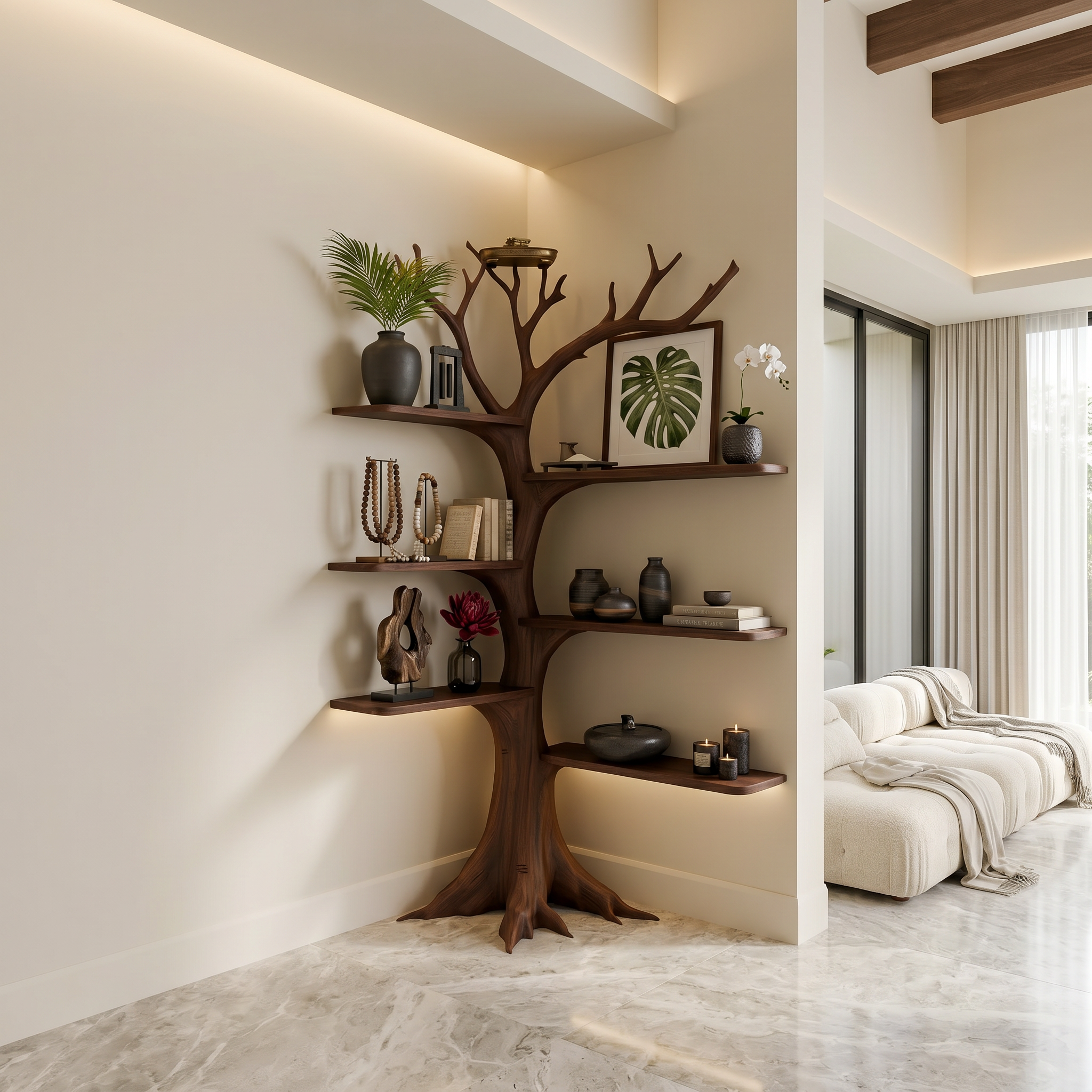 Rustic Corner Tree Bookshelf Living Room
